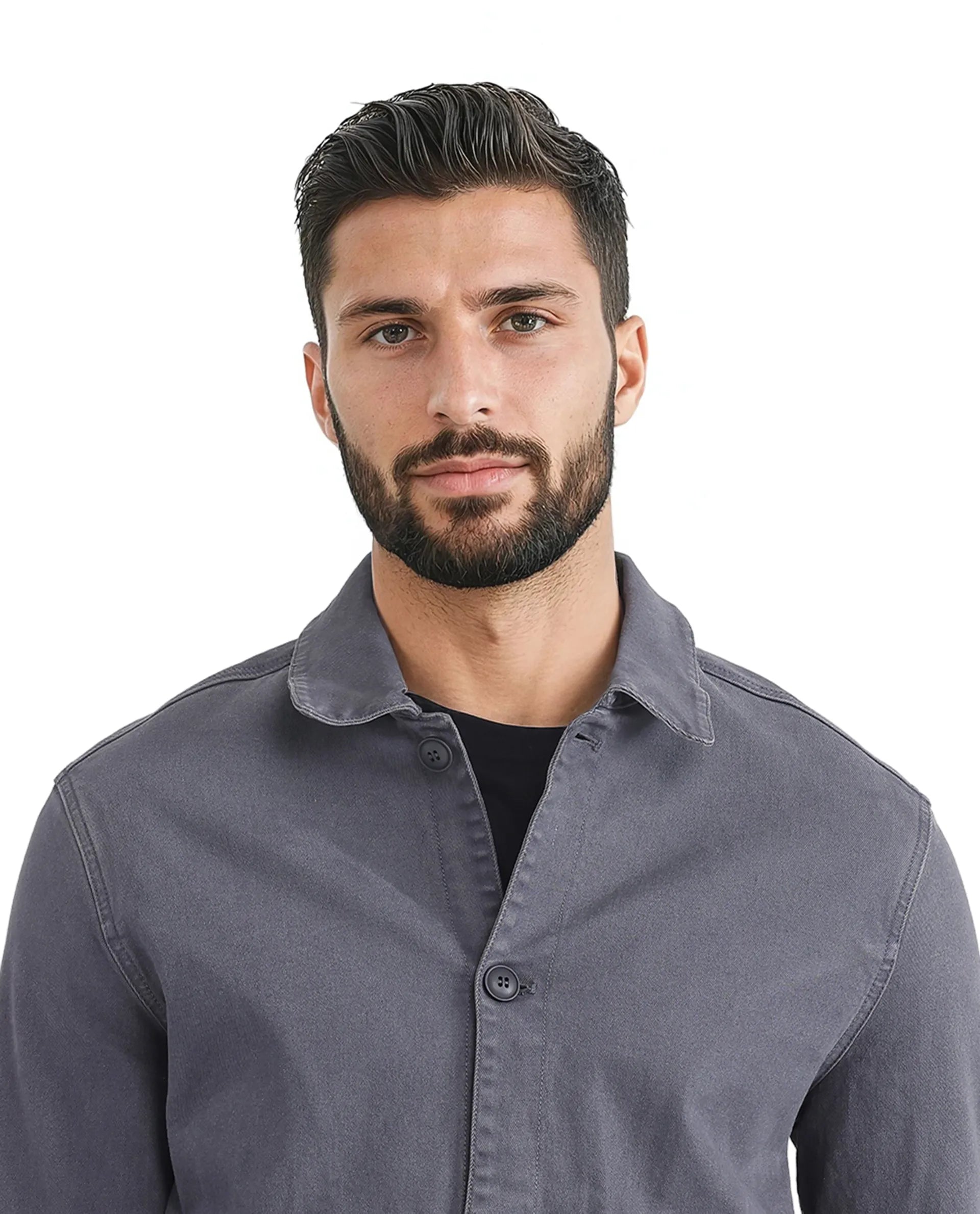 Rare Rabbit Men Volta Dark Grey Cotton Blend Fabric Button Closure Two Front Flap Pocket Regular Fit Plain Jacket