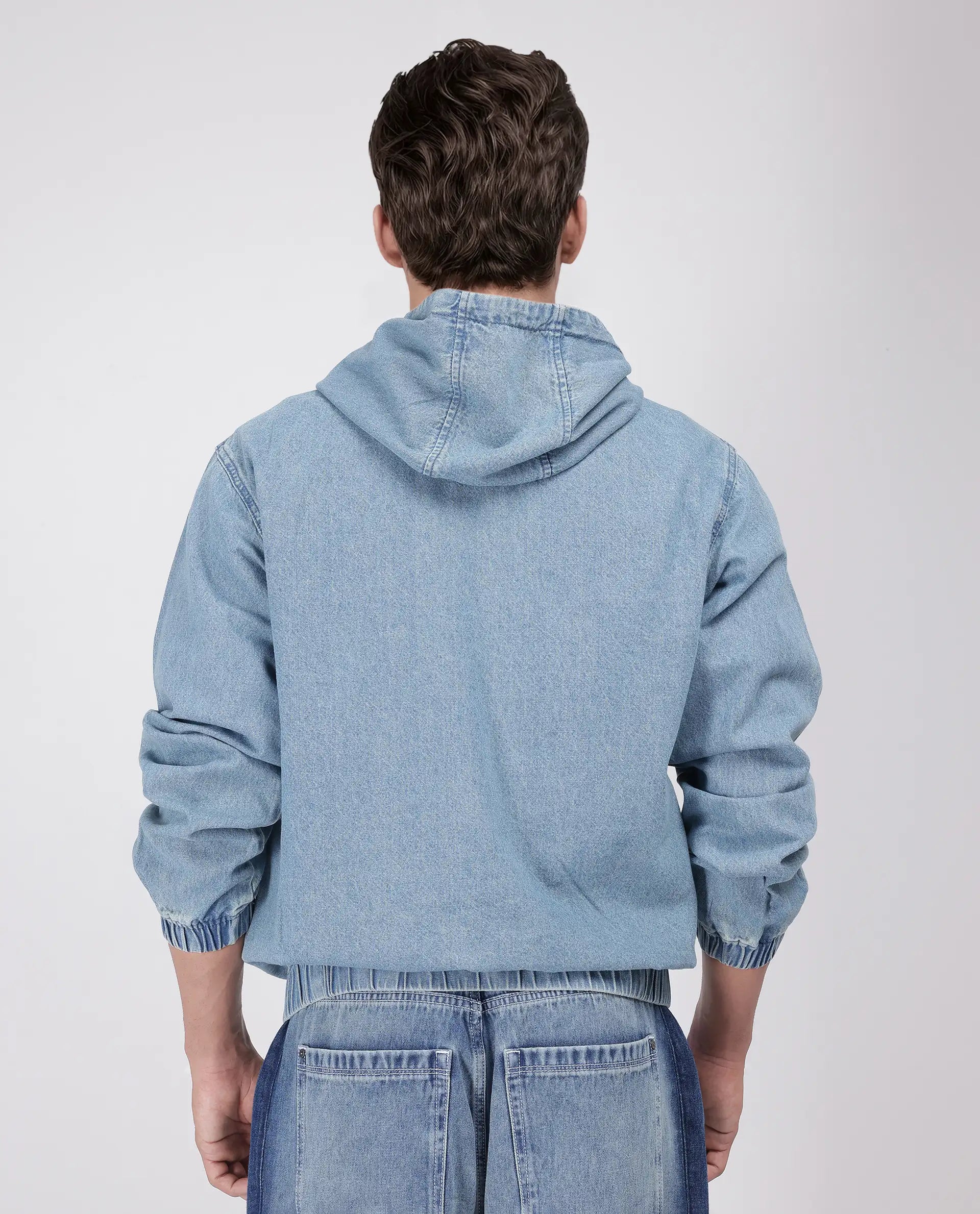 Rare Rabbit Men's Voltas Light Blue Cotton Fabric Full Sleeve Hooded Oversized Fit Plain Sweatshirt