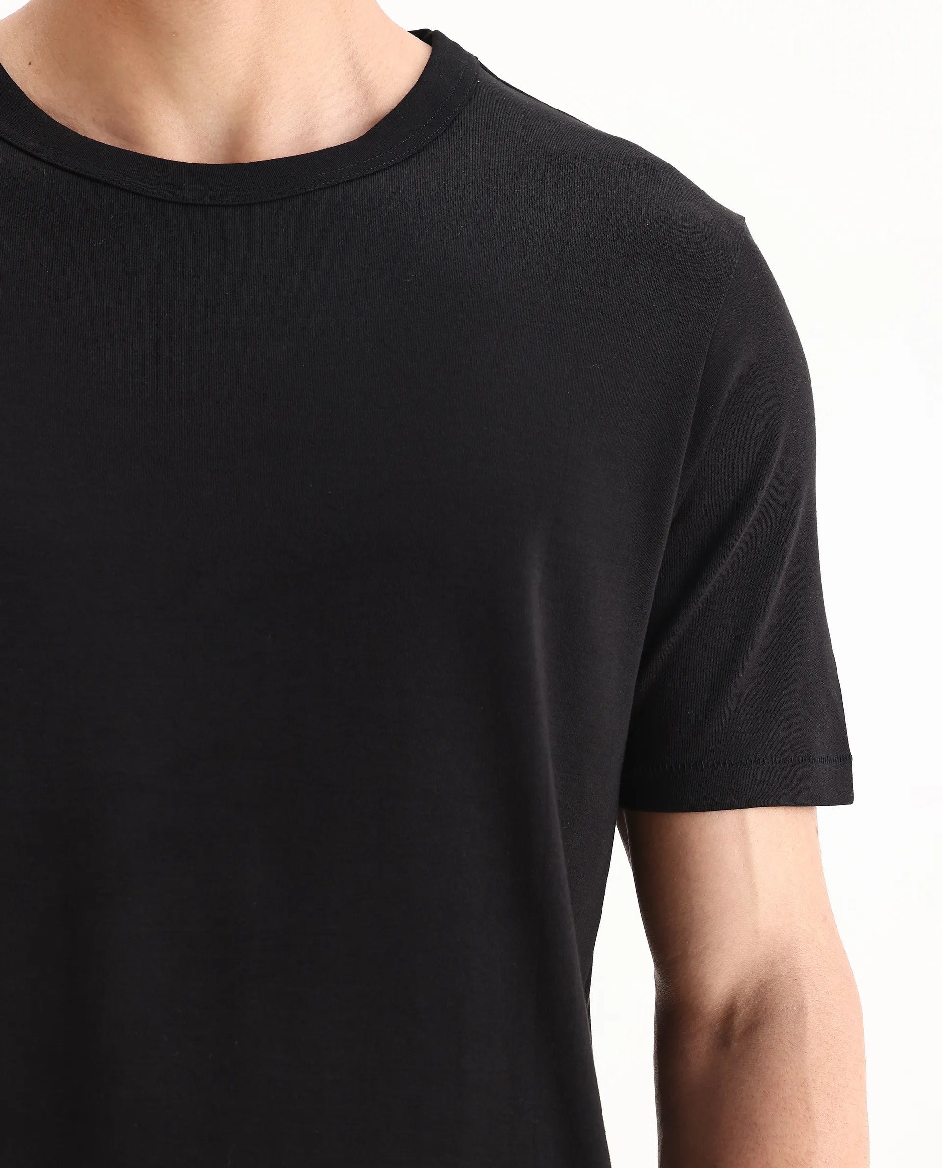 Rare Rabbit Men's Volt Black Cotton Plain Regular Fit Half Sleeve Crew Neck T-Shirt