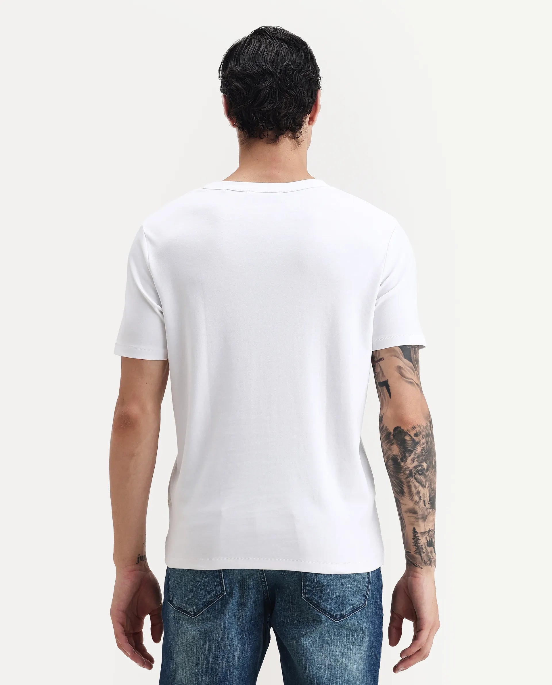 Rare Rabbit Men's Volt White Cotton Plain Regular Fit Half Sleeve Crew Neck T-Shirt