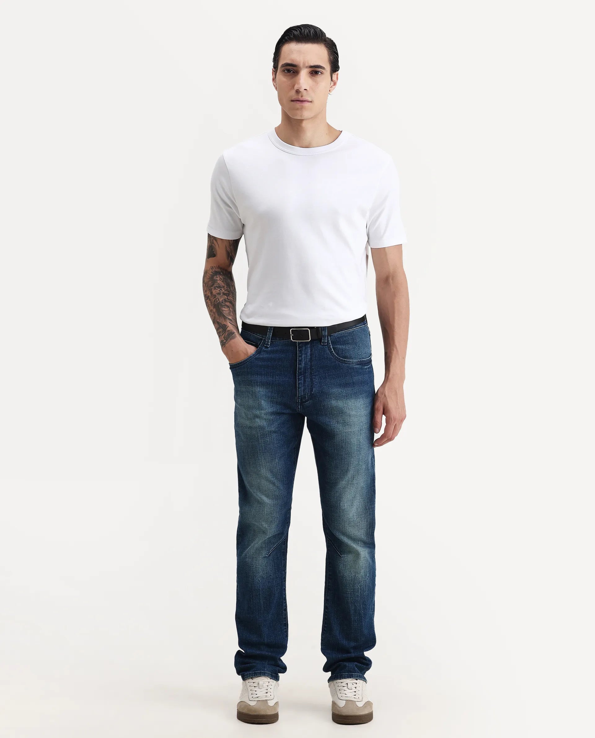 Rare Rabbit Men's Volt White Cotton Plain Regular Fit Half Sleeve Crew Neck T-Shirt