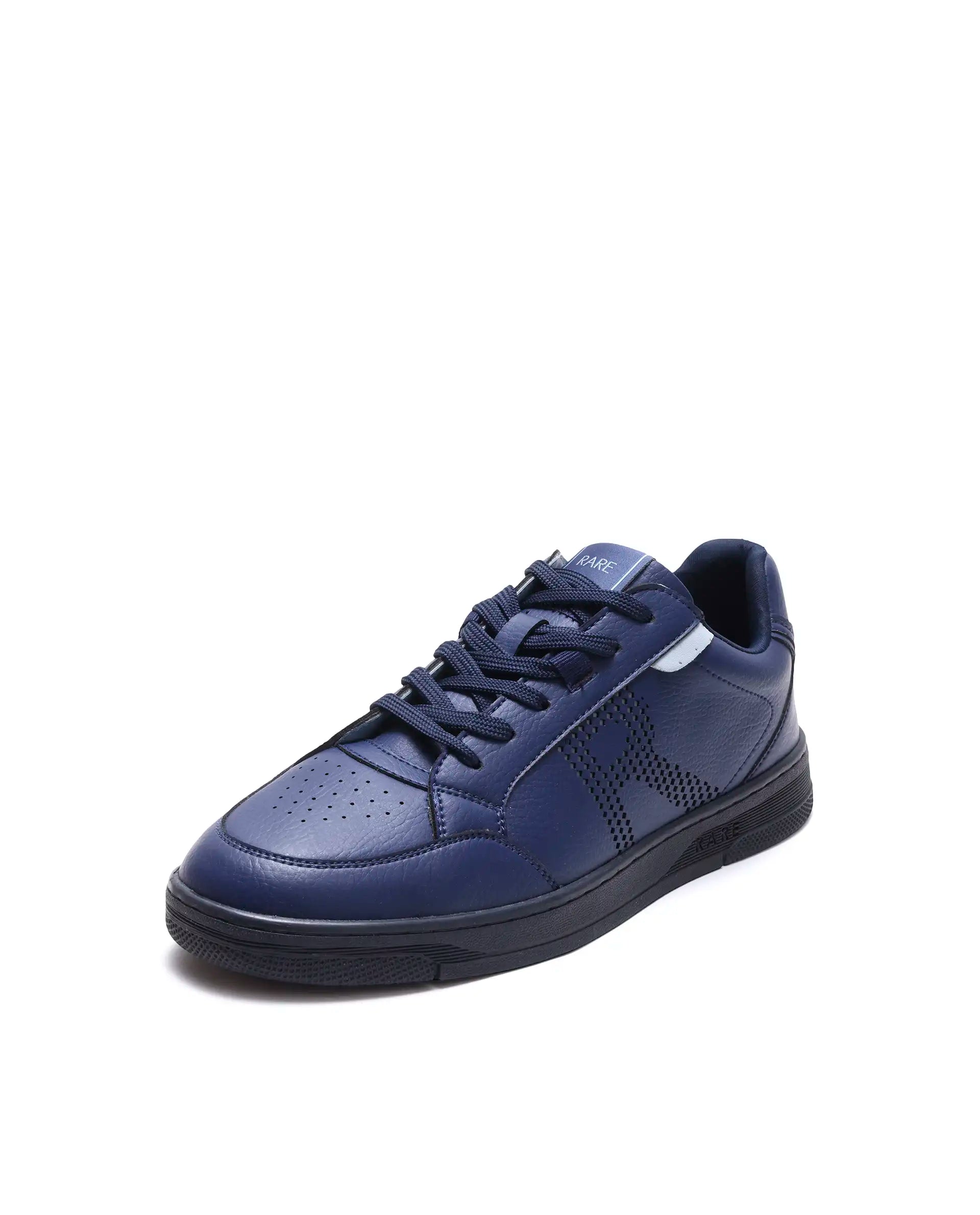 Rarez Men's Vorto Navy Micro Leather Sneaker