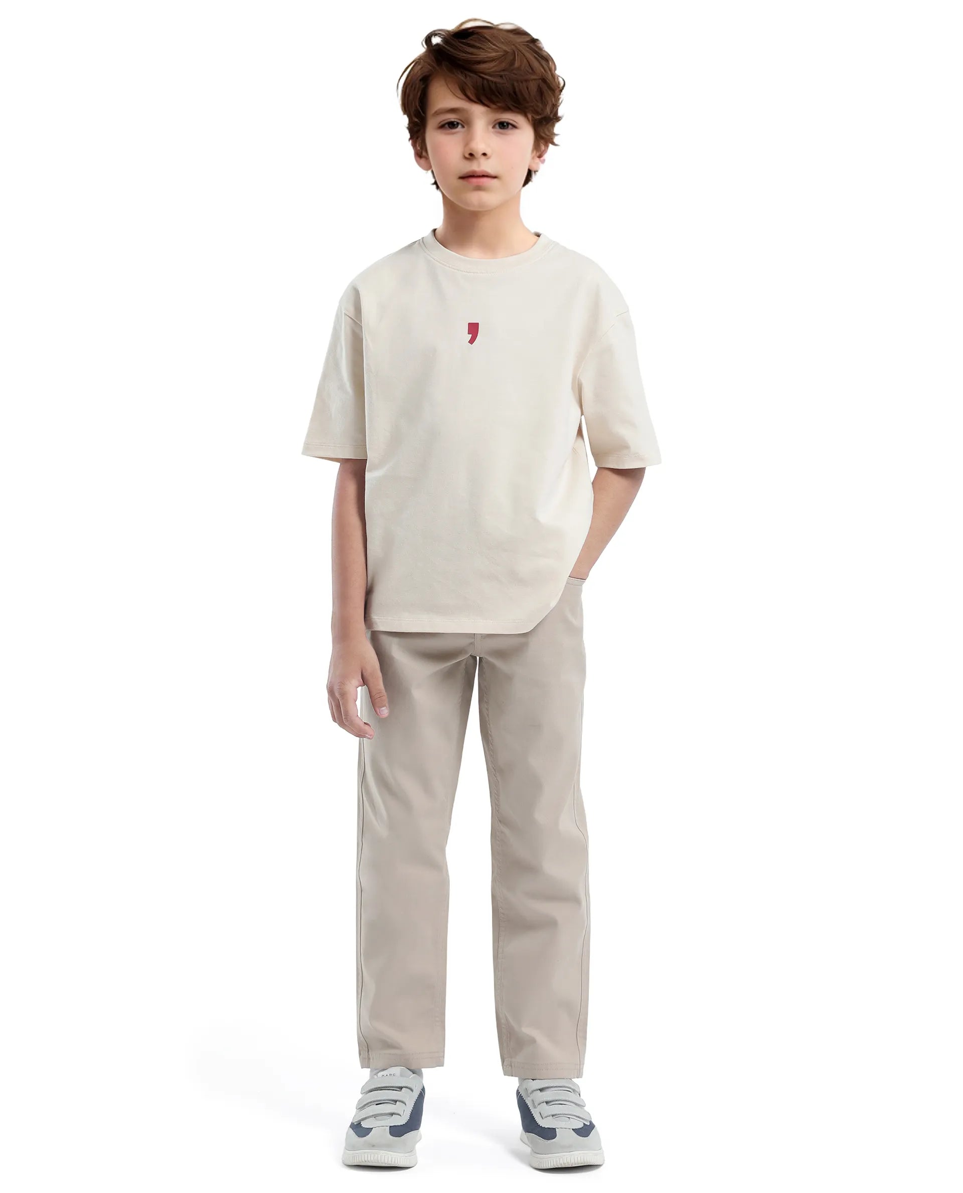 Rare Ones Kids Voy-K Light Beige Cotton Graphic Print Slip-On Oversized Fit T-Shirt