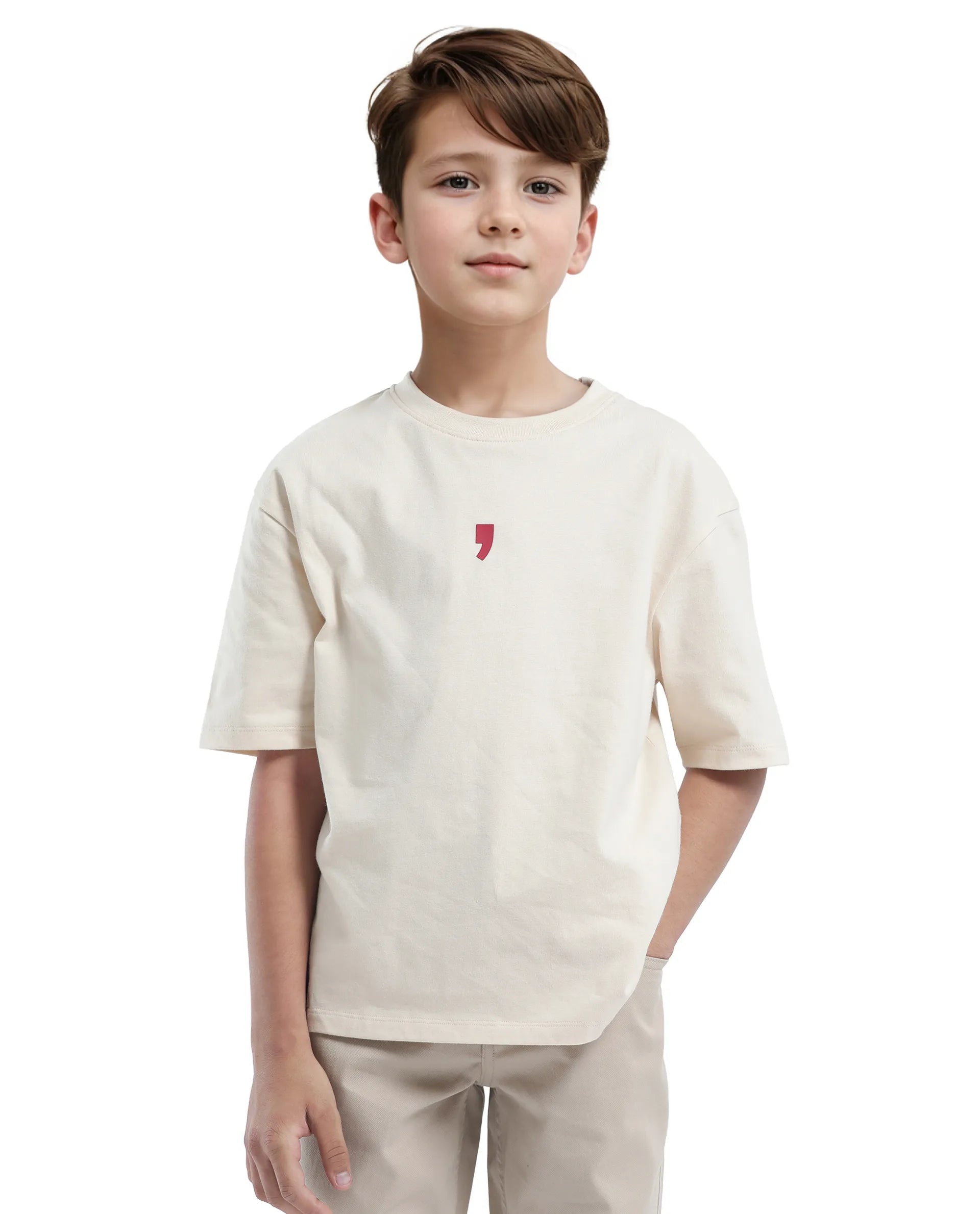 Rare Ones Kids Voy-K Light Beige Cotton Graphic Print Slip-On Oversized Fit T-Shirt