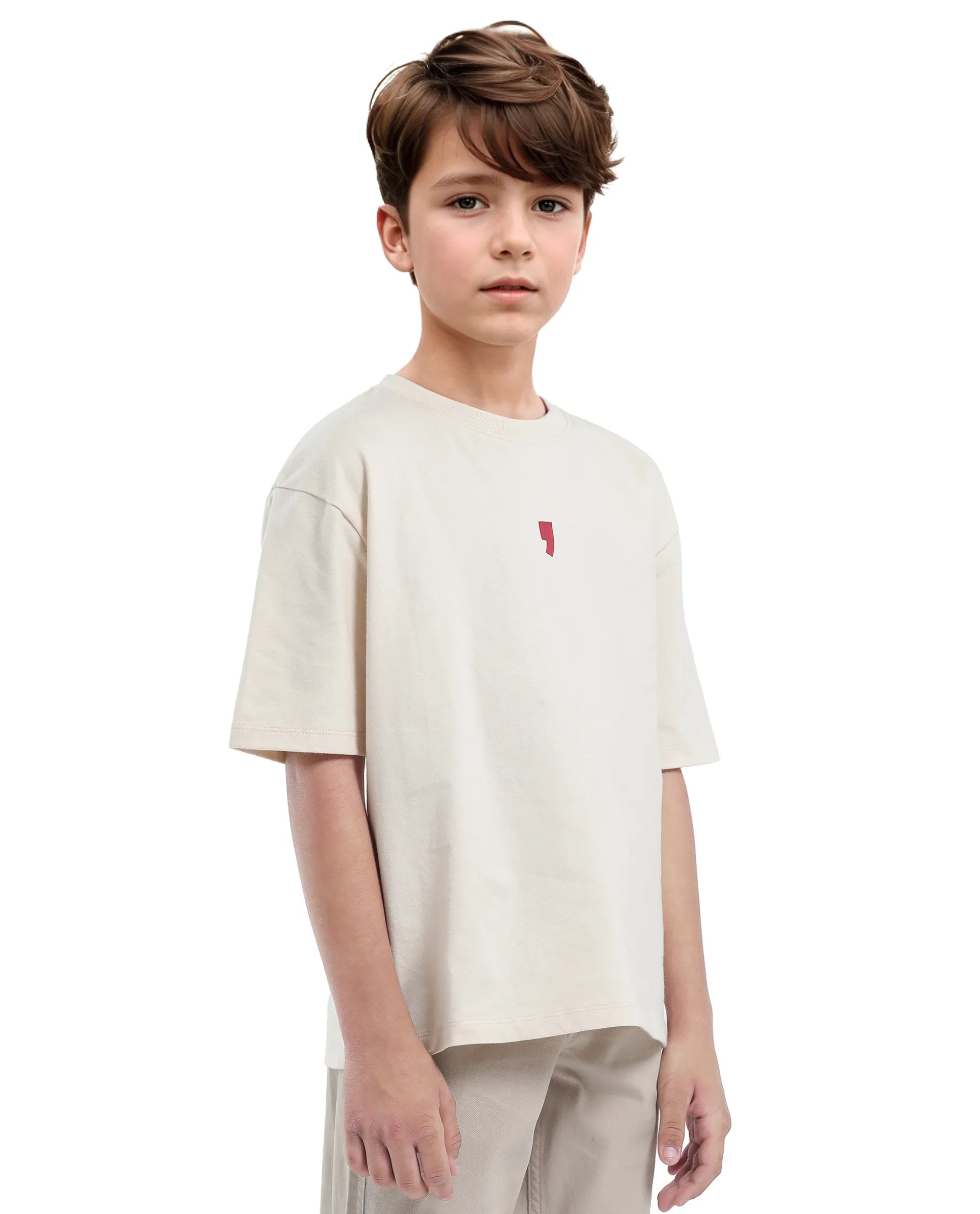 Rare Ones Kids Voy-K Light Beige Cotton Graphic Print Slip-On Oversized Fit T-Shirt