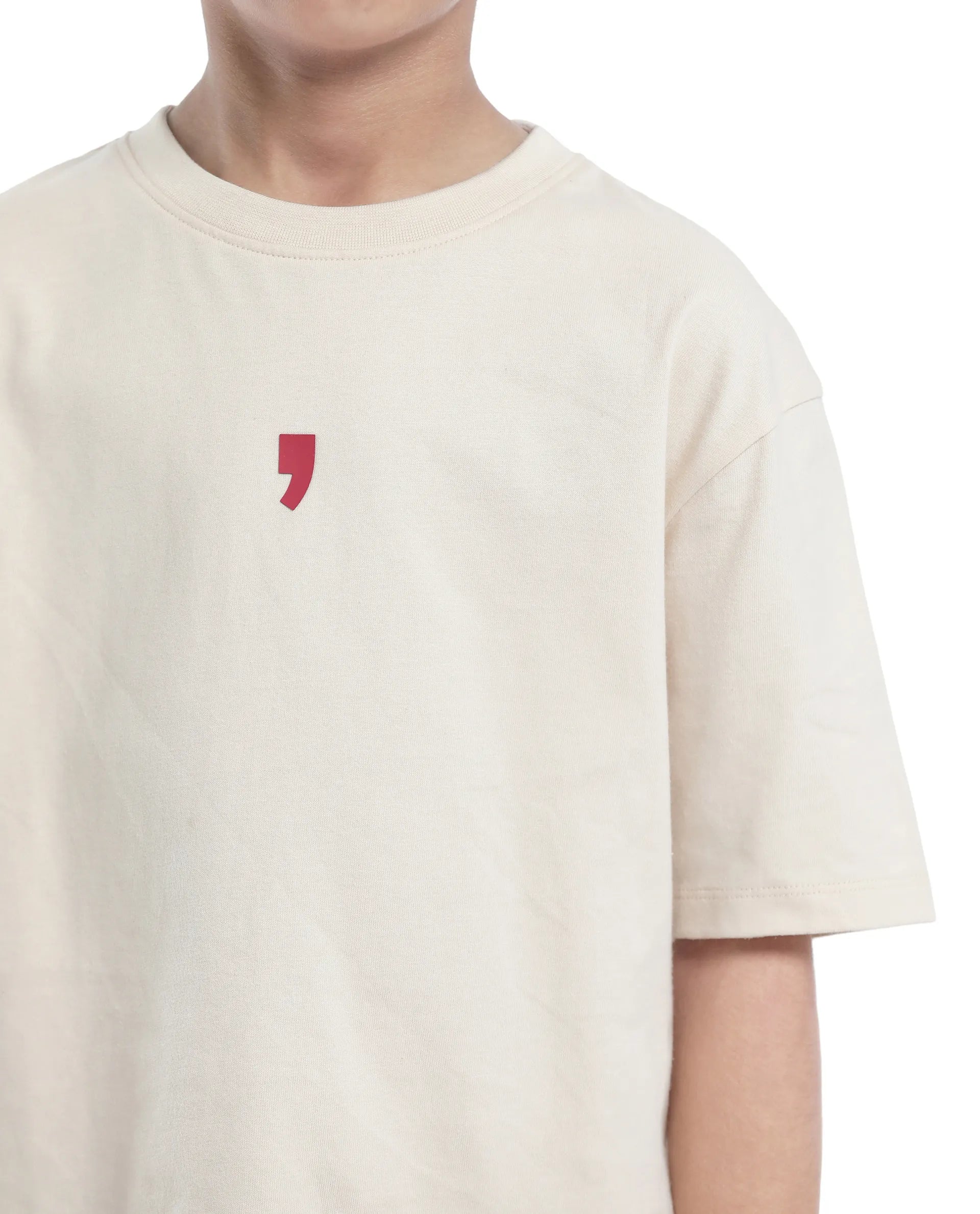 Rare Ones Kids Voy-K Light Beige Cotton Graphic Print Slip-On Oversized Fit T-Shirt
