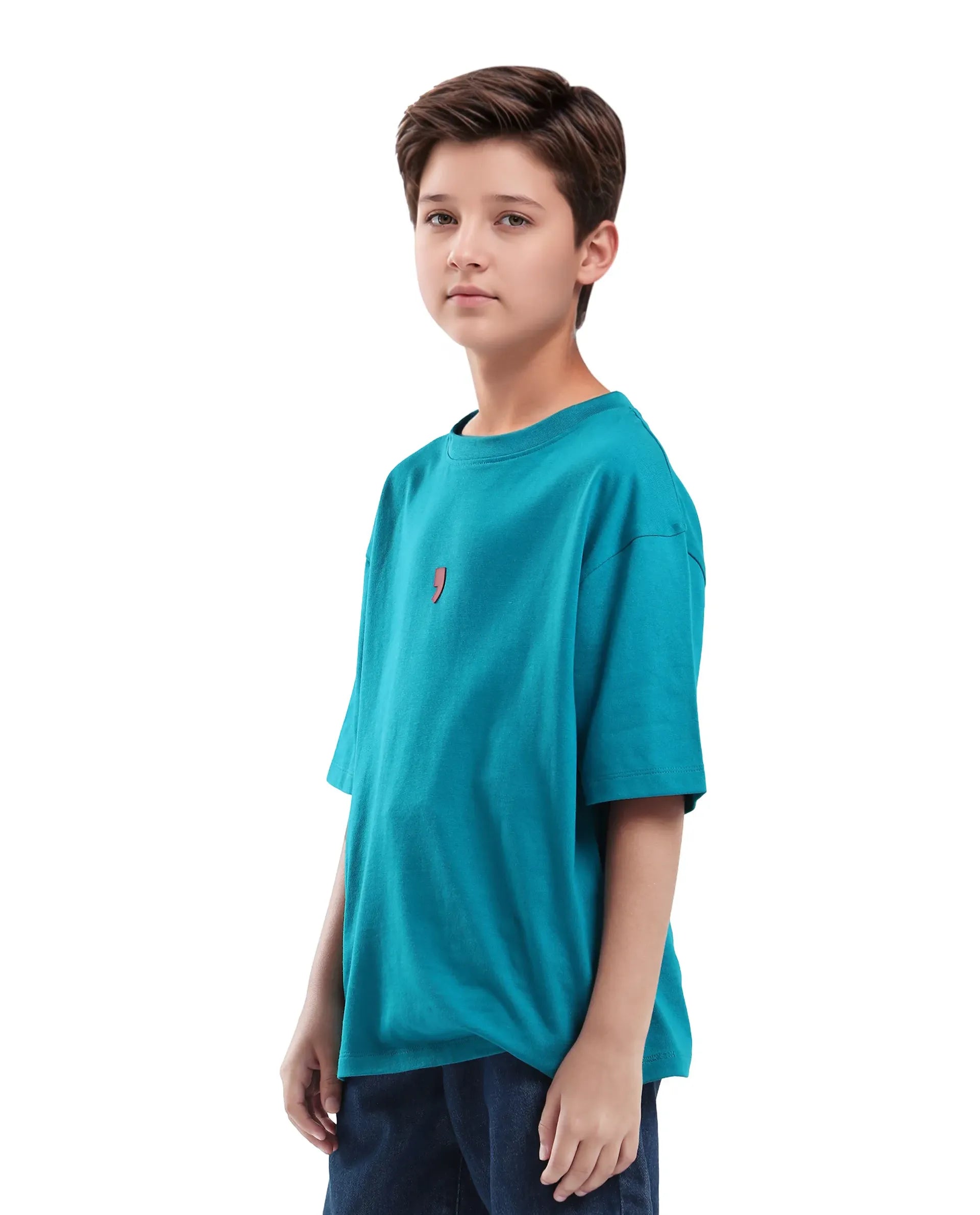 Rare Ones Kids Voy-K Turq Cotton Graphic Print Slip-On Oversized Fit T-Shirt