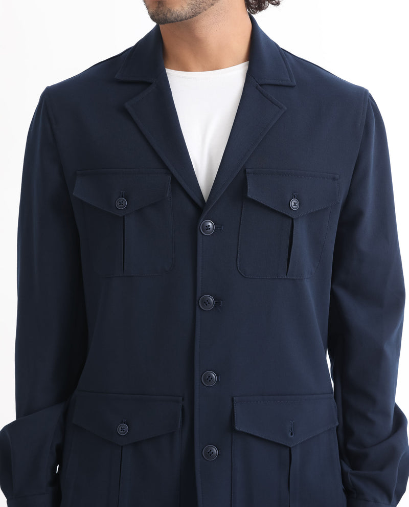 Rare Rabbit Men's Voyage Dark Navy Front Pocket Blazer Style Jacket