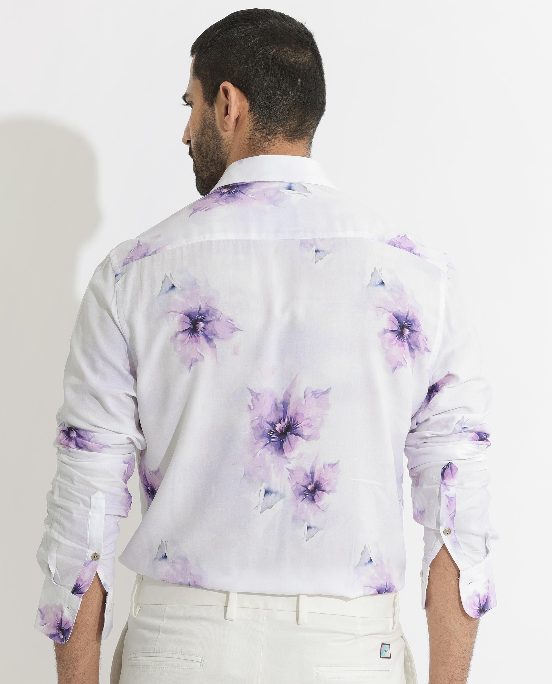 Rare Rabbit Men's Vendar White Viscose Fabric Floral Print Full Sleeves Shirt