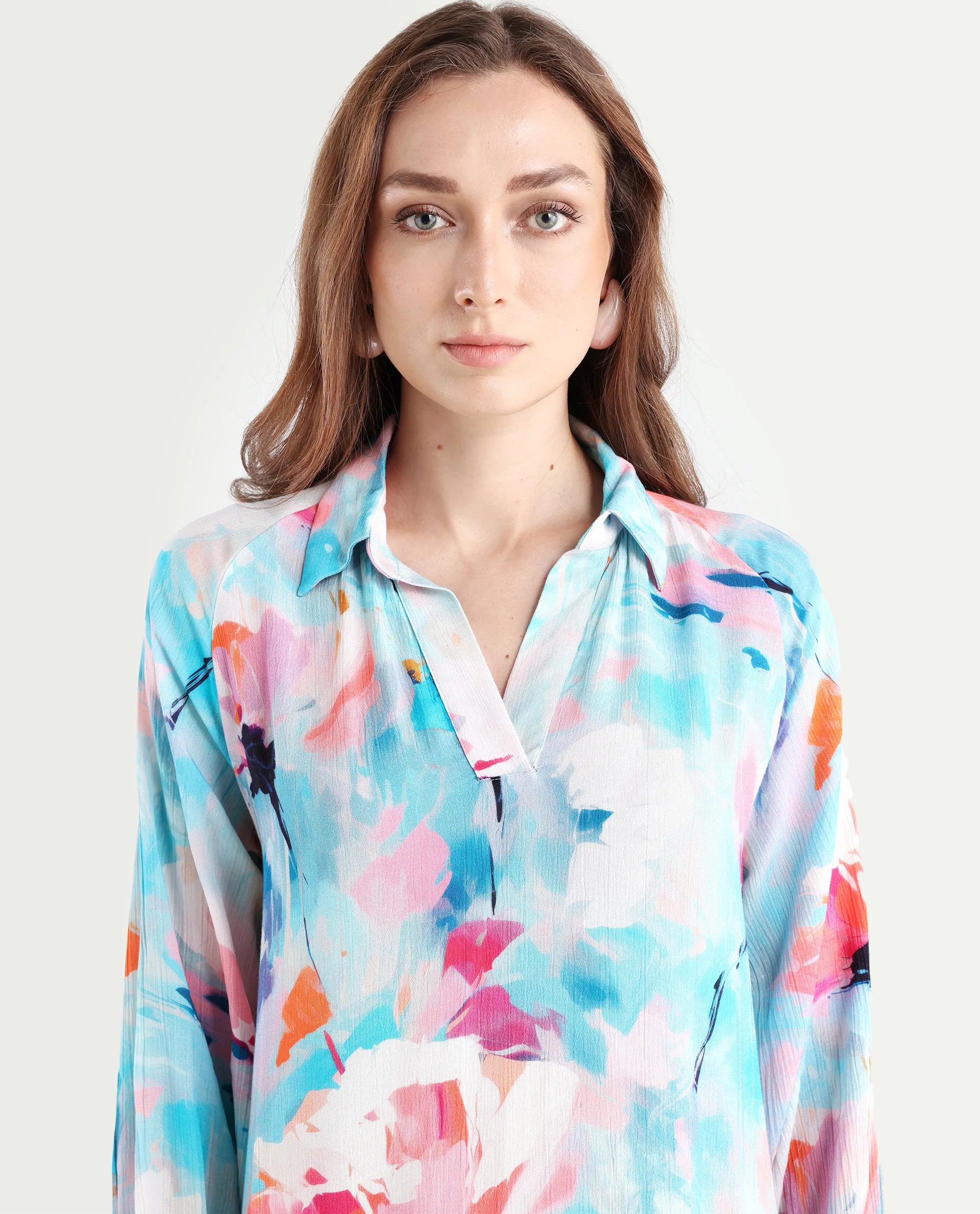 Rareism Women's Wadd Flouroscent Multi Cotton Blend Drop Collar Floral Print Mini Regular Fit Dress