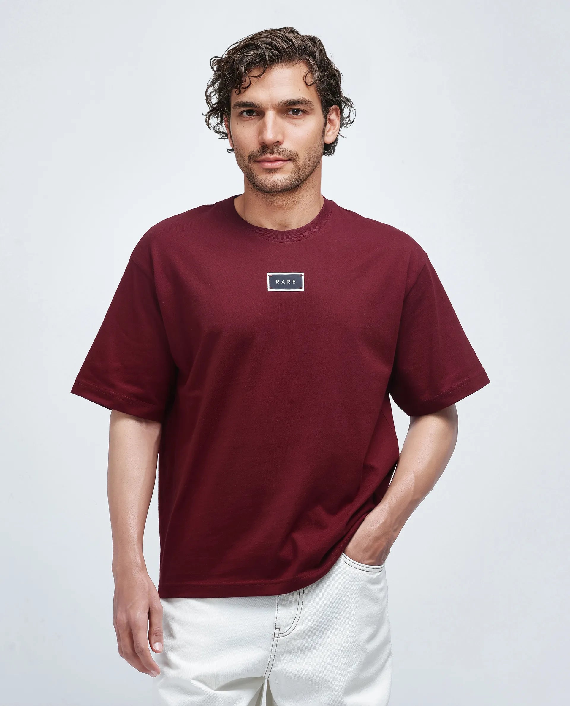 Rare Rabbit Men's Wadeto Red Cotton Lycra Fabric Sleeveless Crew Neck Boxy Fit Plain T-Shirt