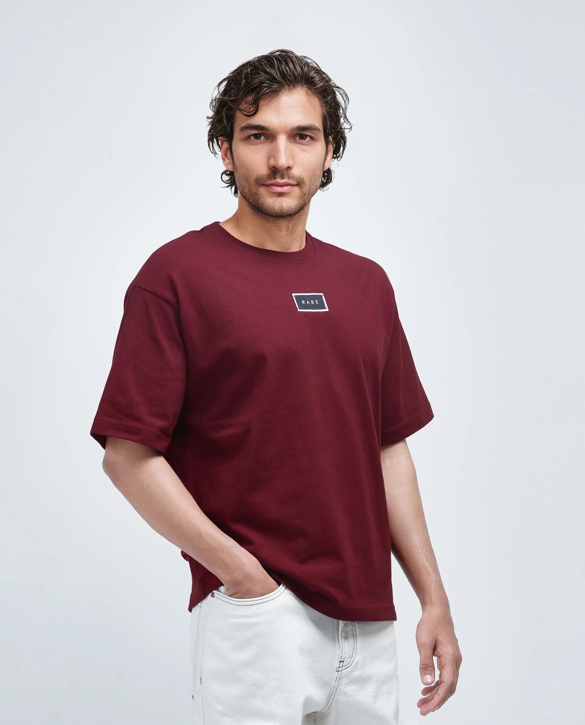 Rare Rabbit Men's Wadeto Red Cotton Lycra Fabric Sleeveless Crew Neck Boxy Fit Plain T-Shirt