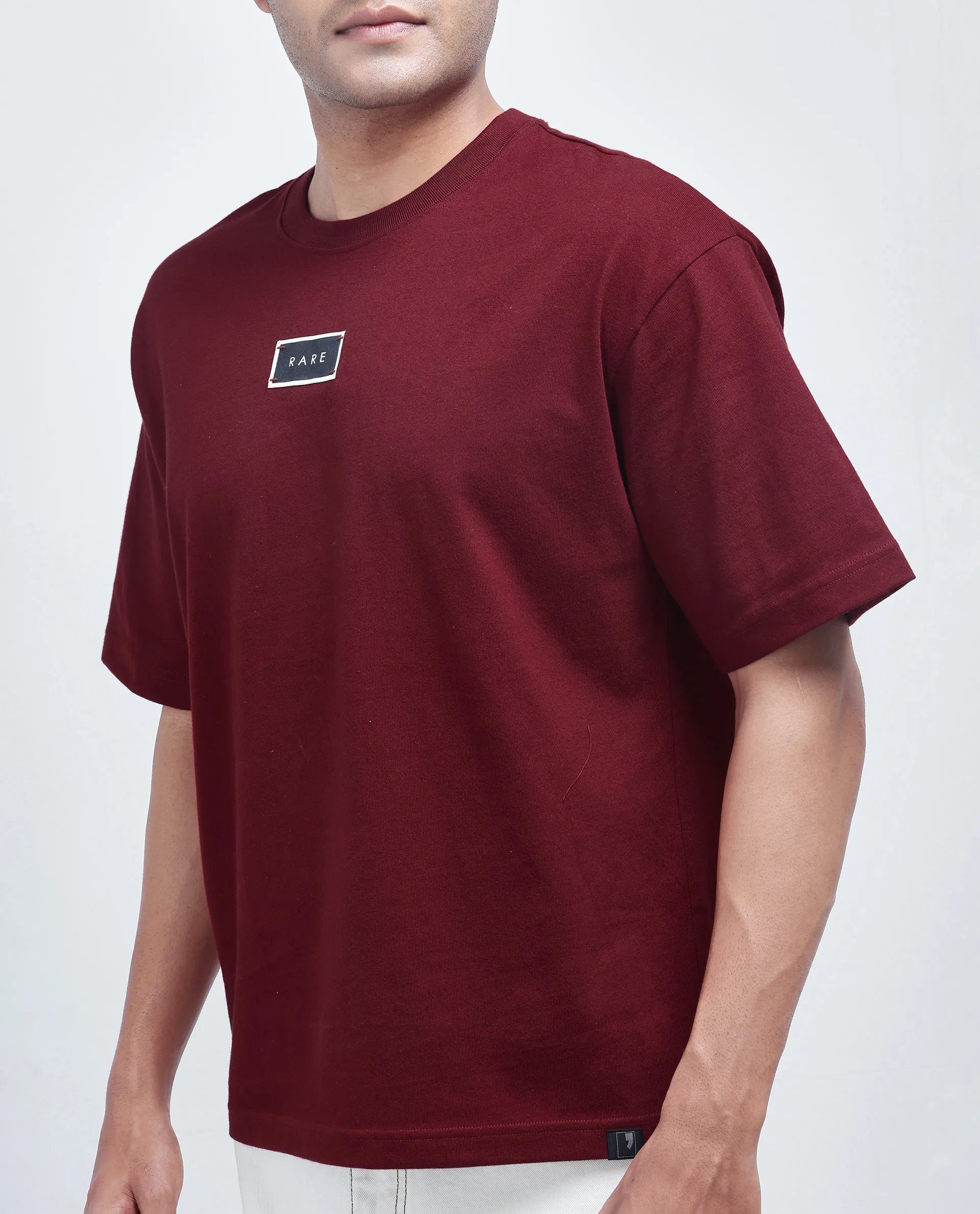 Rare Rabbit Men's Wadeto Red Cotton Lycra Fabric Sleeveless Crew Neck Boxy Fit Plain T-Shirt