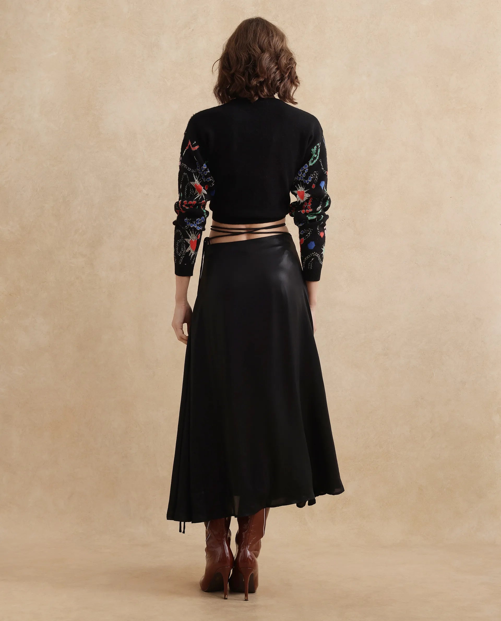 Rareism Women Wagna Black Zipper Closure Flared Maxi Plain Skirt