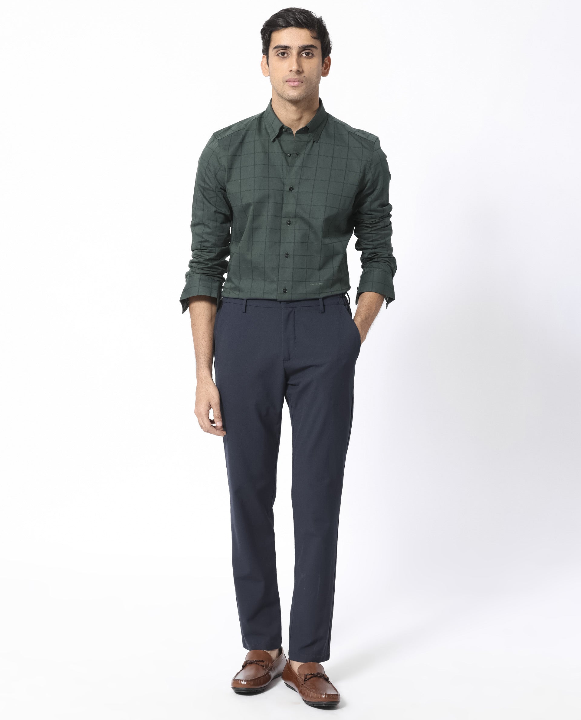 Rare Rabbit Men's Walan Green Cotton Fabric Full Sleeves Checks Shirt