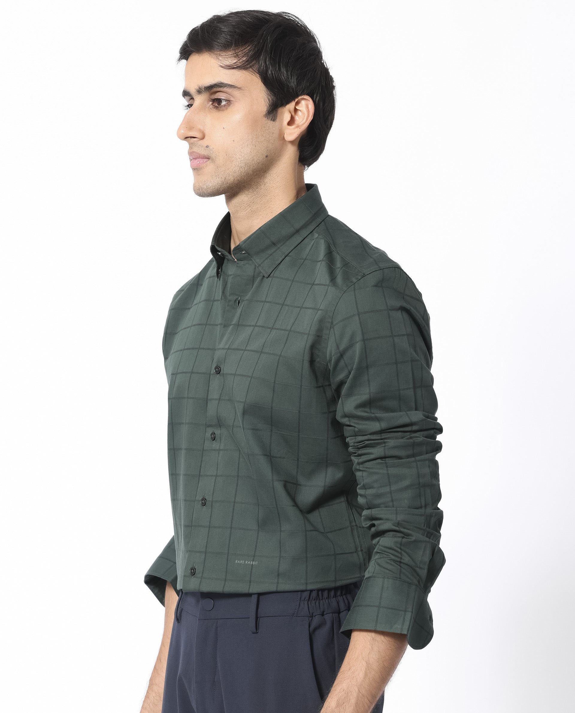 Rare Rabbit Men's Walan Green Cotton Fabric Full Sleeves Checks Shirt