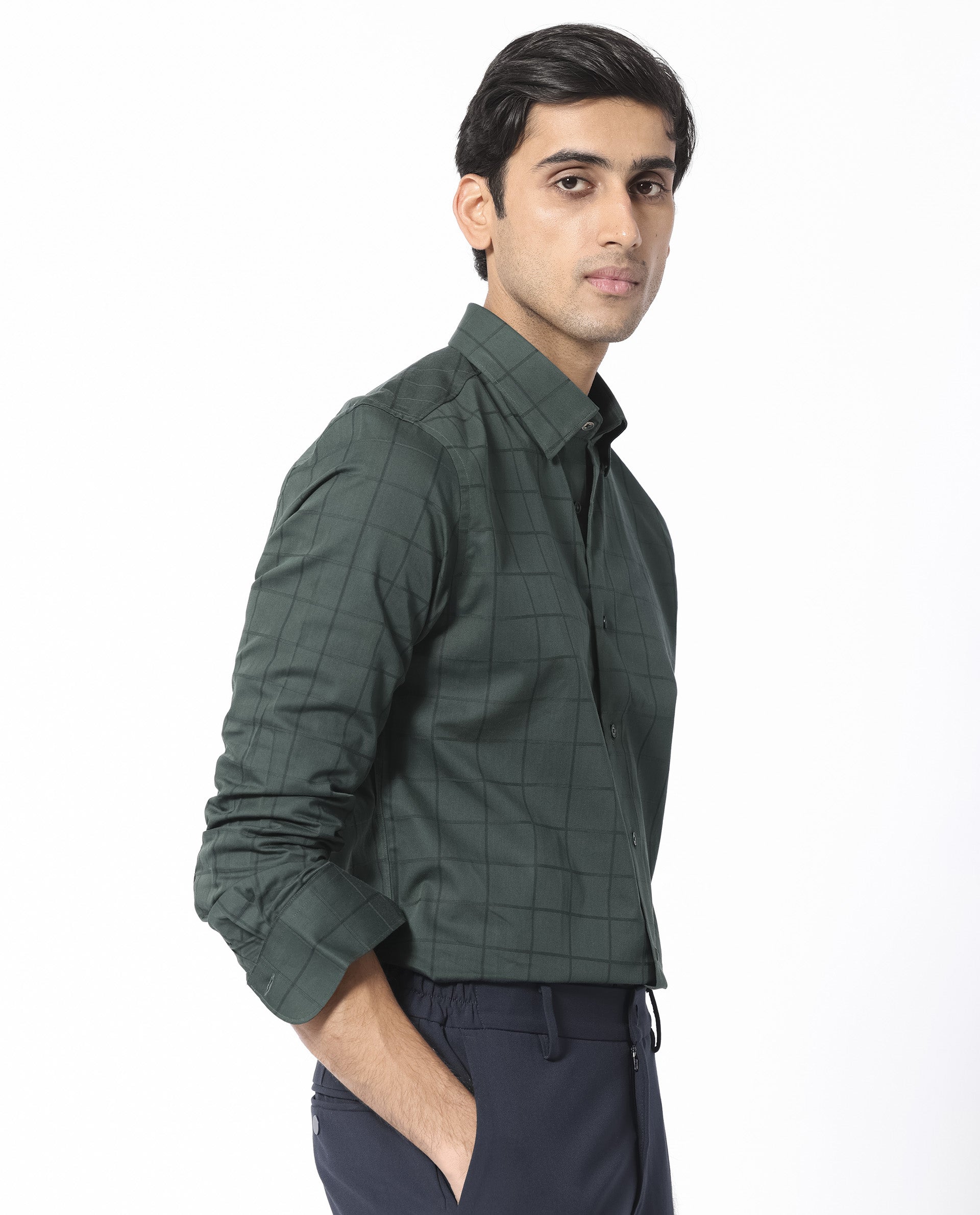 Rare Rabbit Men's Walan Green Cotton Fabric Full Sleeves Checks Shirt