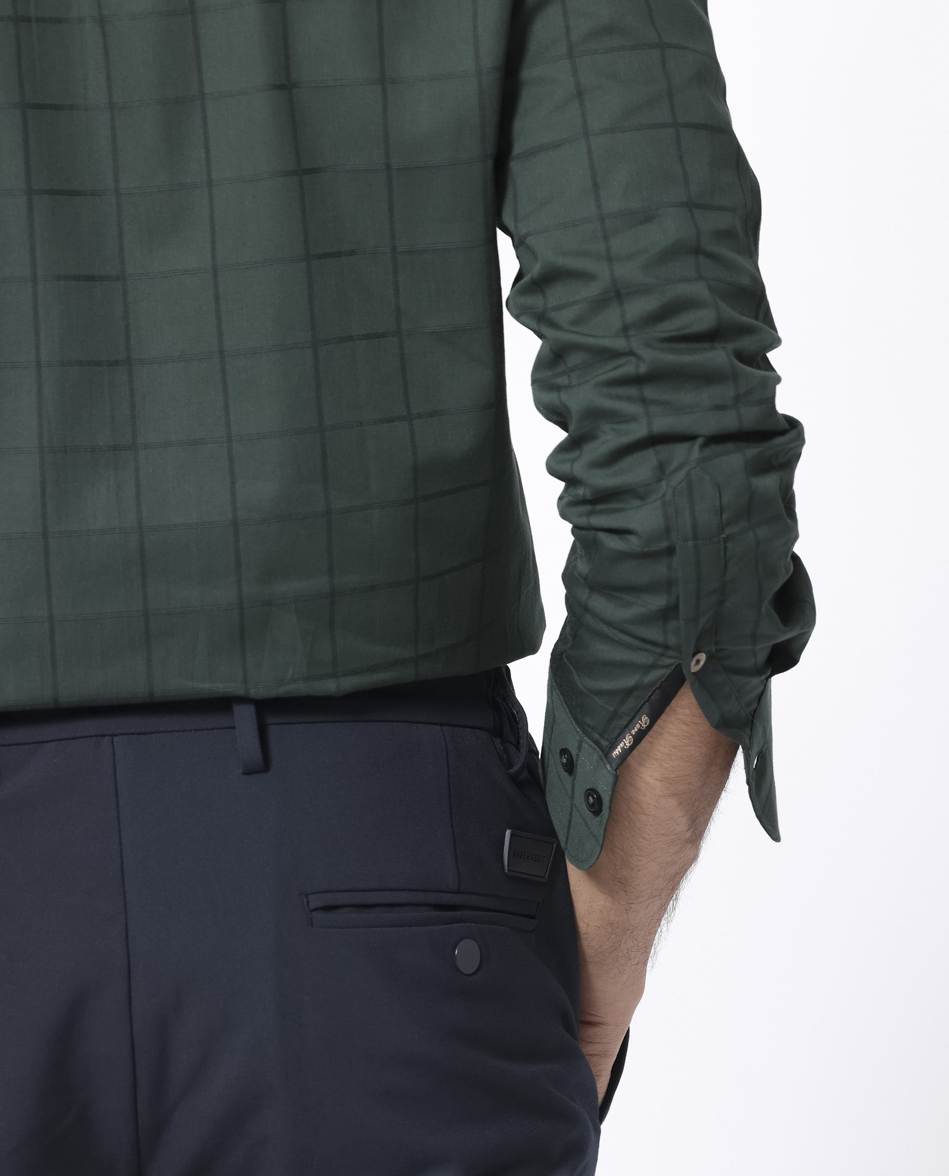 Rare Rabbit Men's Walan Green Cotton Fabric Full Sleeves Checks Shirt