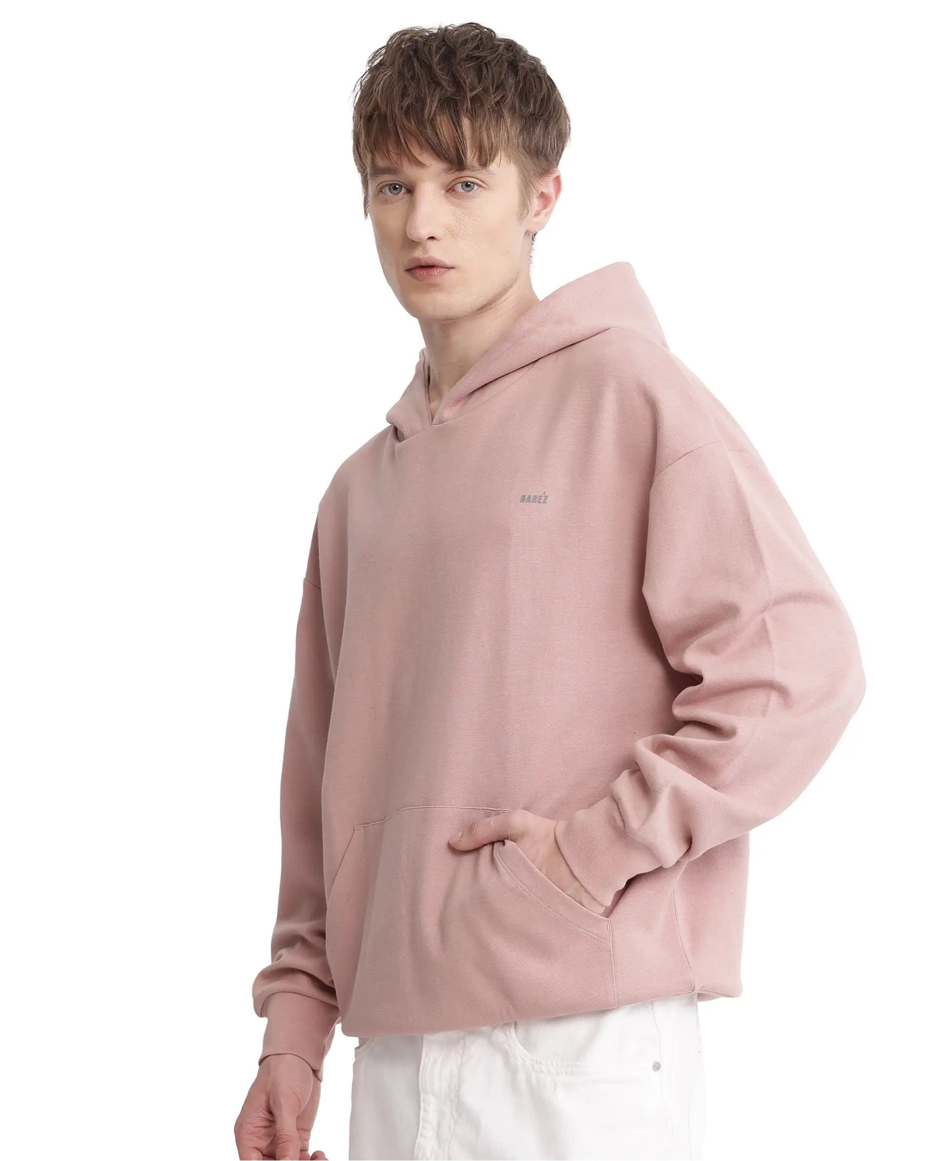 Rare Rabbit Men Wale Dusky Pink Full Sleeve Boxy Fit Printed Sweatshirt