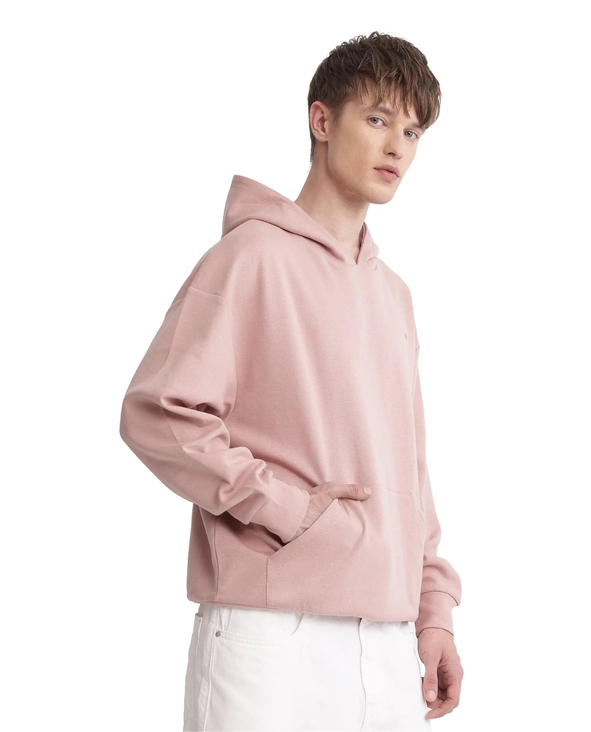 Rare Rabbit Men Wale Dusky Pink Full Sleeve Boxy Fit Printed Sweatshirt