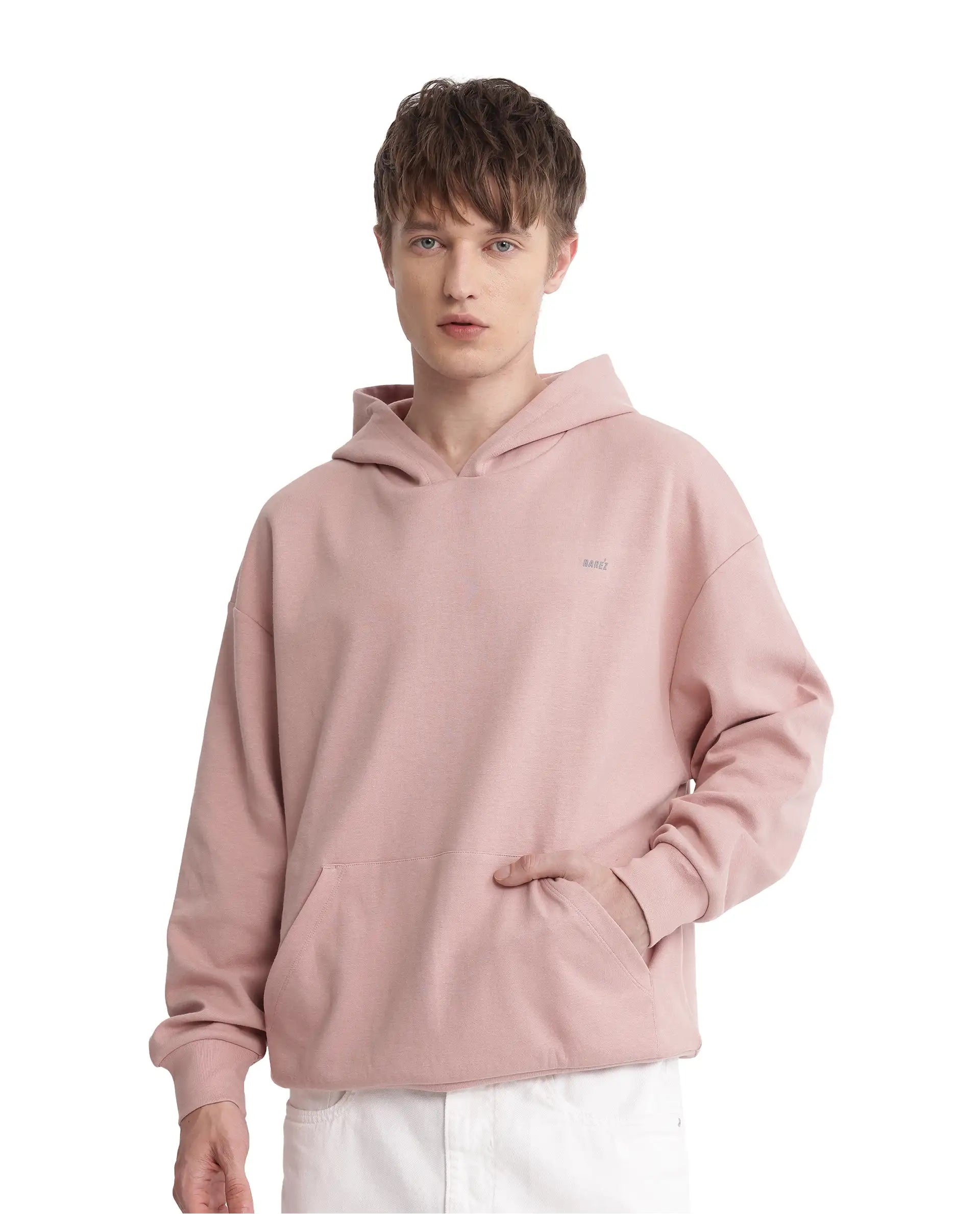 Rare Rabbit Men Wale Dusky Pink Full Sleeve Boxy Fit Printed Sweatshirt