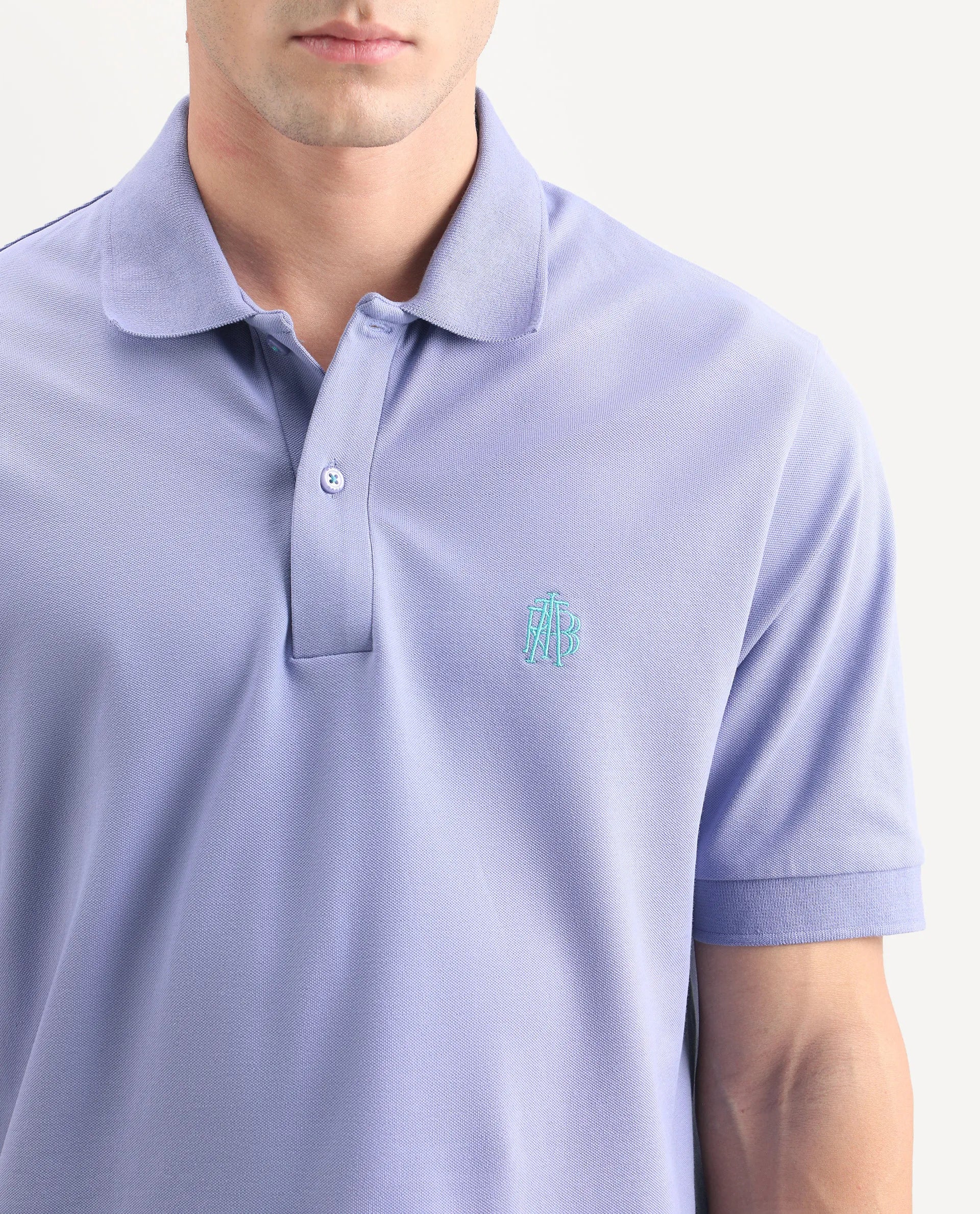 Rare Rabbit Men's Walp Purple Cotton Blend Spread Collar Regular Plain Polo