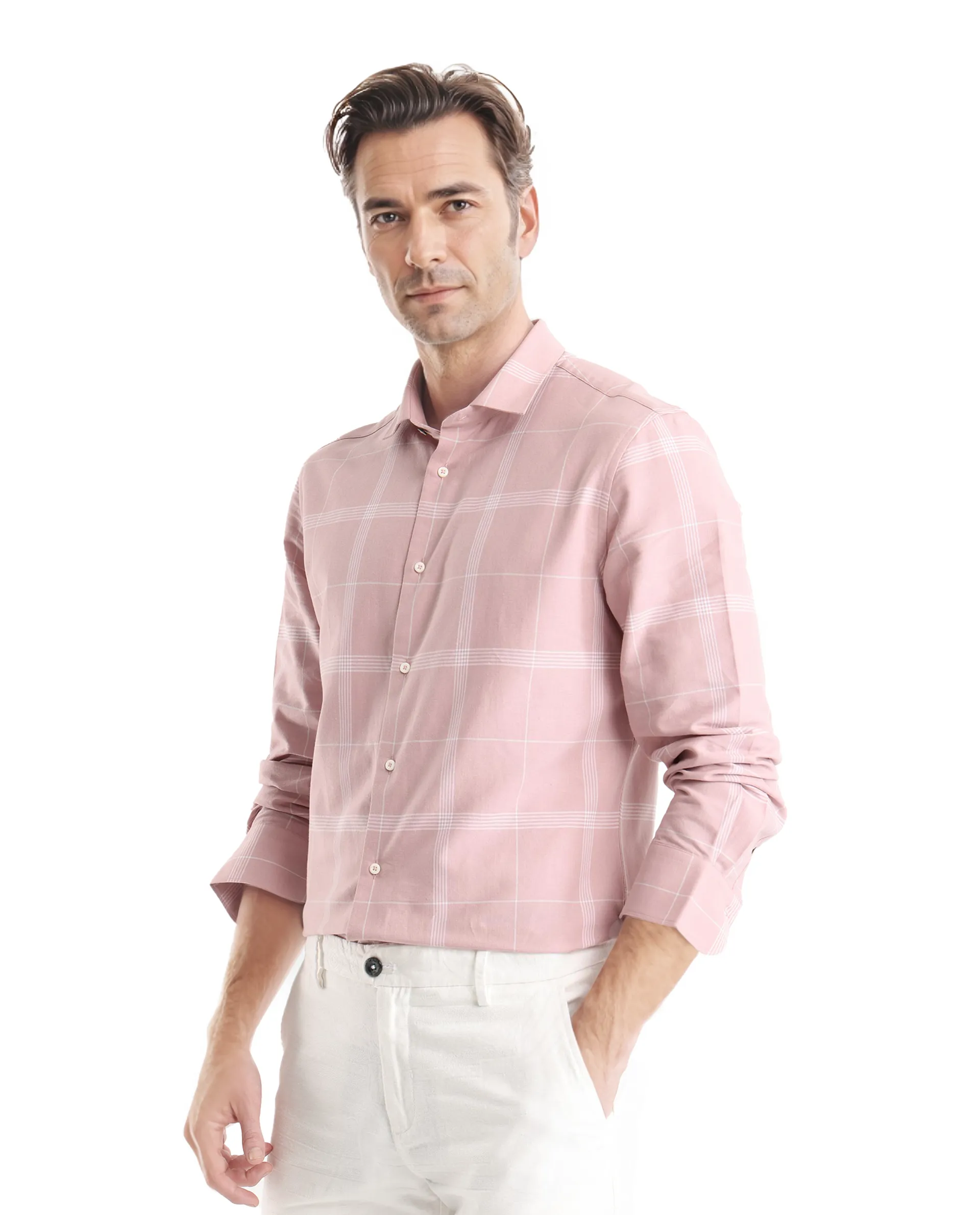 Rare Rabbit Men's Wando Dusky Pink Cotton Fabric Full Sleeve Regular Fit Checks Shirt