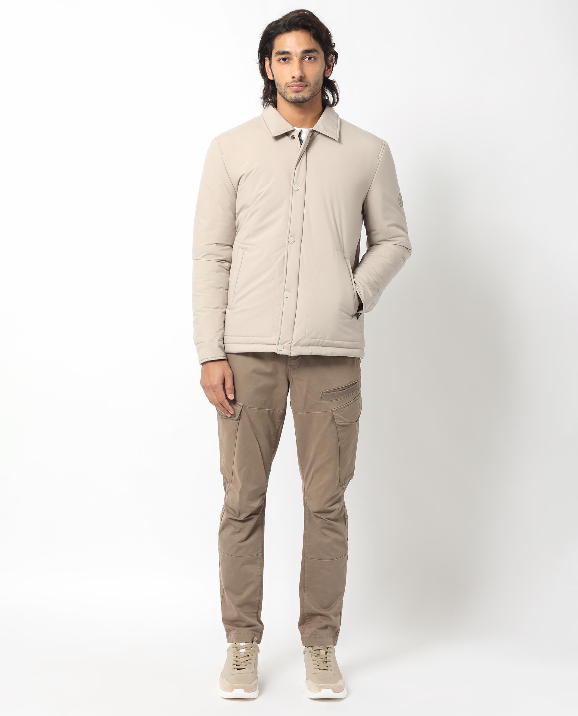 Rare Rabbit Men's Wanza Beige Solid Regular Collar Puffer Jacket