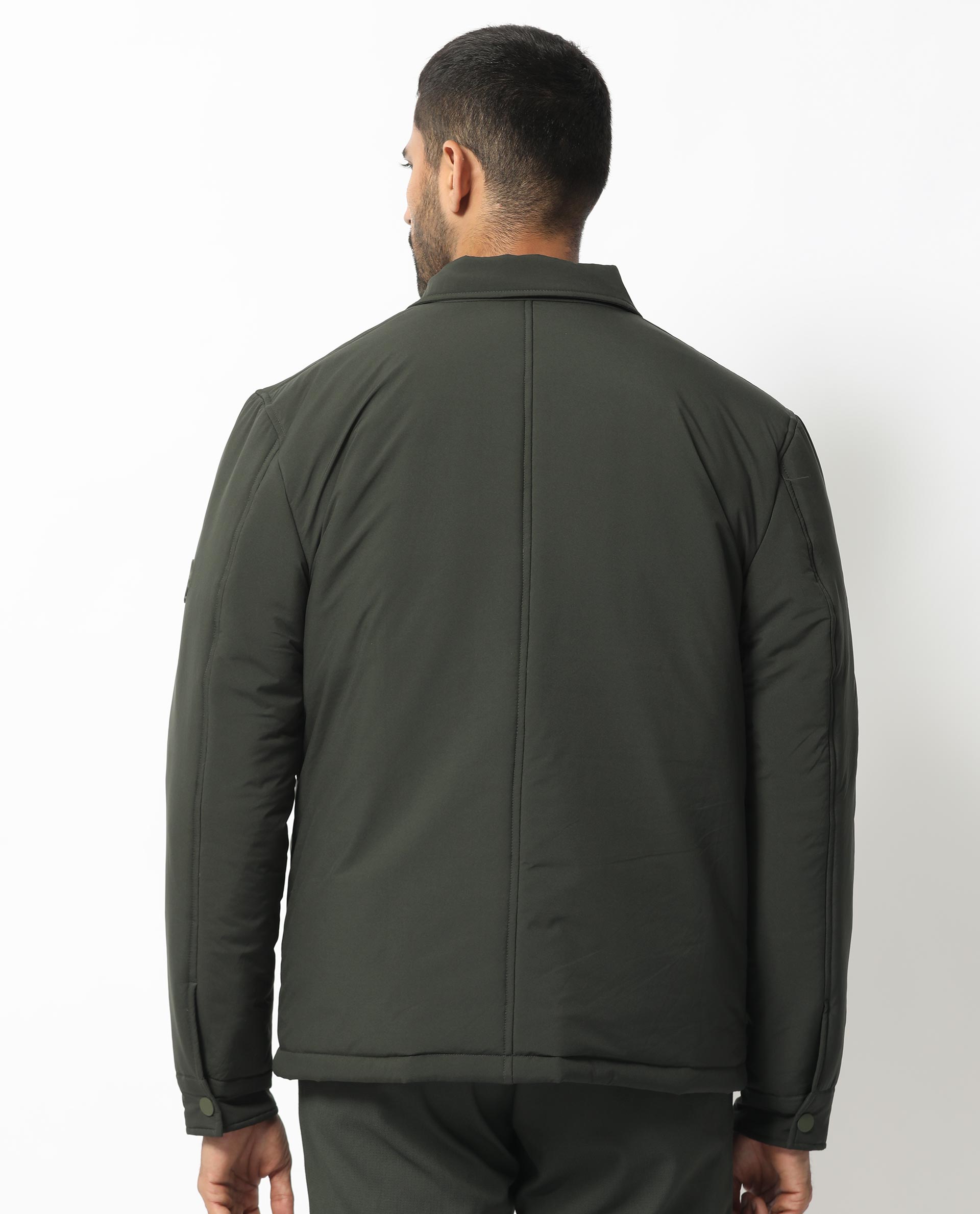 Rare Rabbit Men's Wanza Dark Olive Regular Collar Puffer Jacket