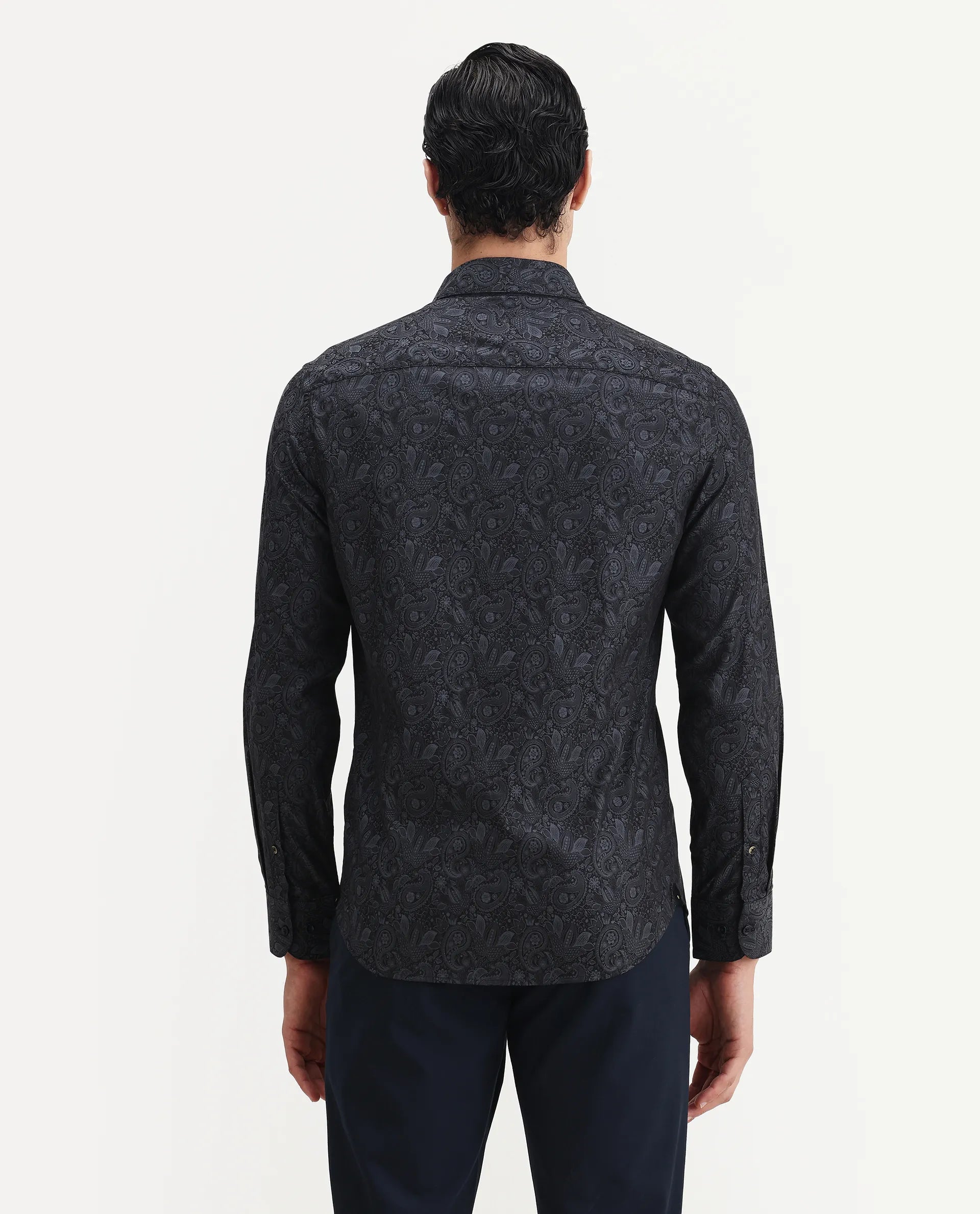 Rare Rabbit Men's Wapi Blue Cotton Blend Fabric Collared Neck Regular Fit Paisley Print Shirt