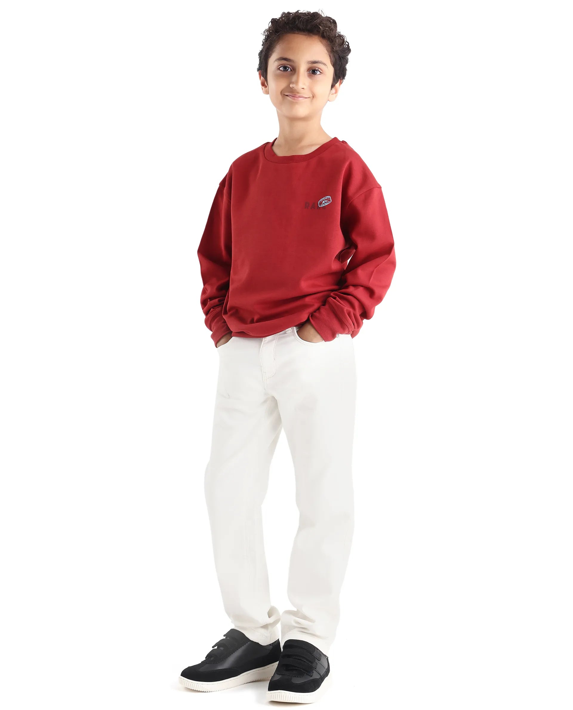 Rare Ones Kids Waro Dark Red Cotton Blend Puff Print Oversized Sweatshirt