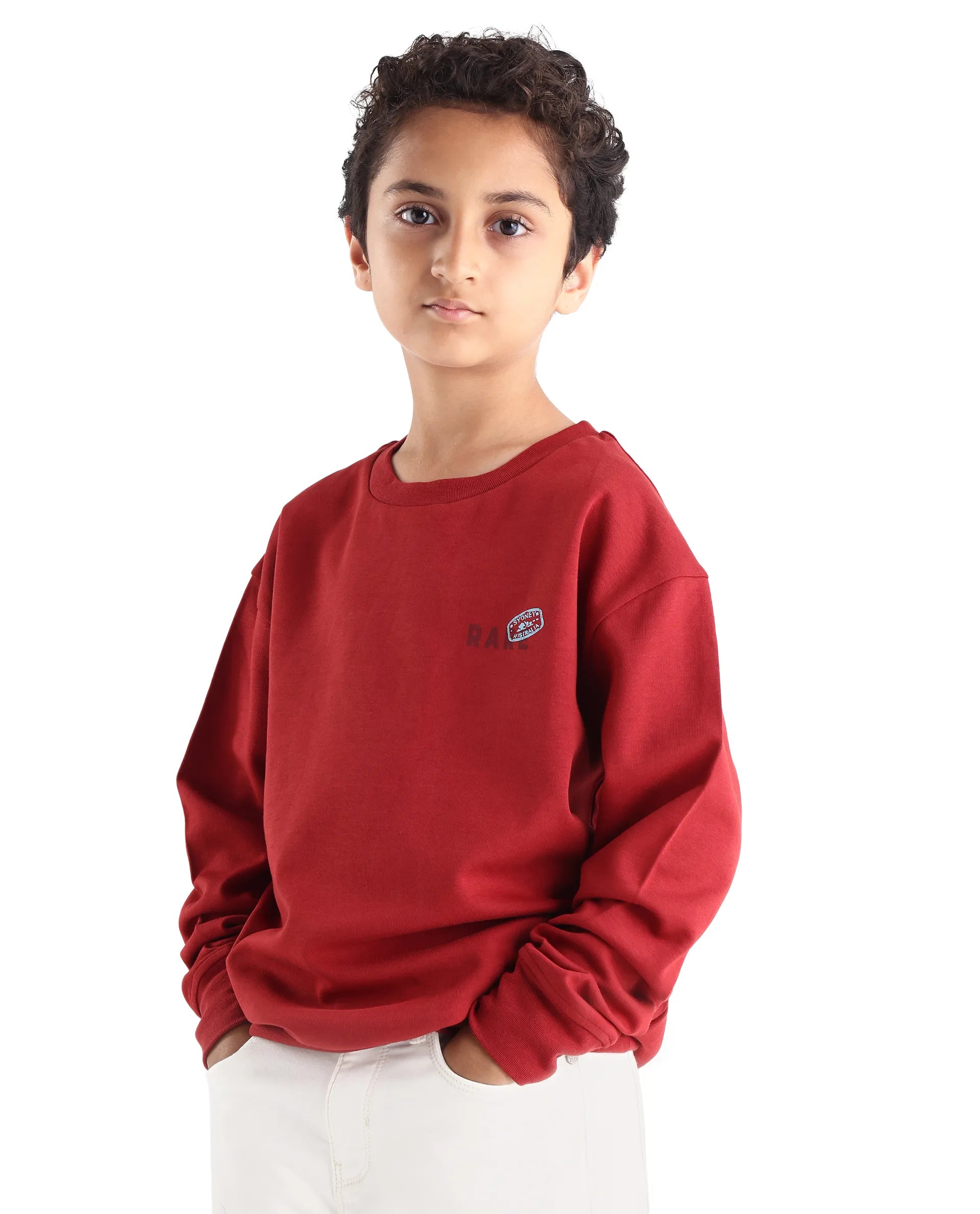 Rare Ones Kids Waro Dark Red Cotton Blend Puff Print Oversized Sweatshirt