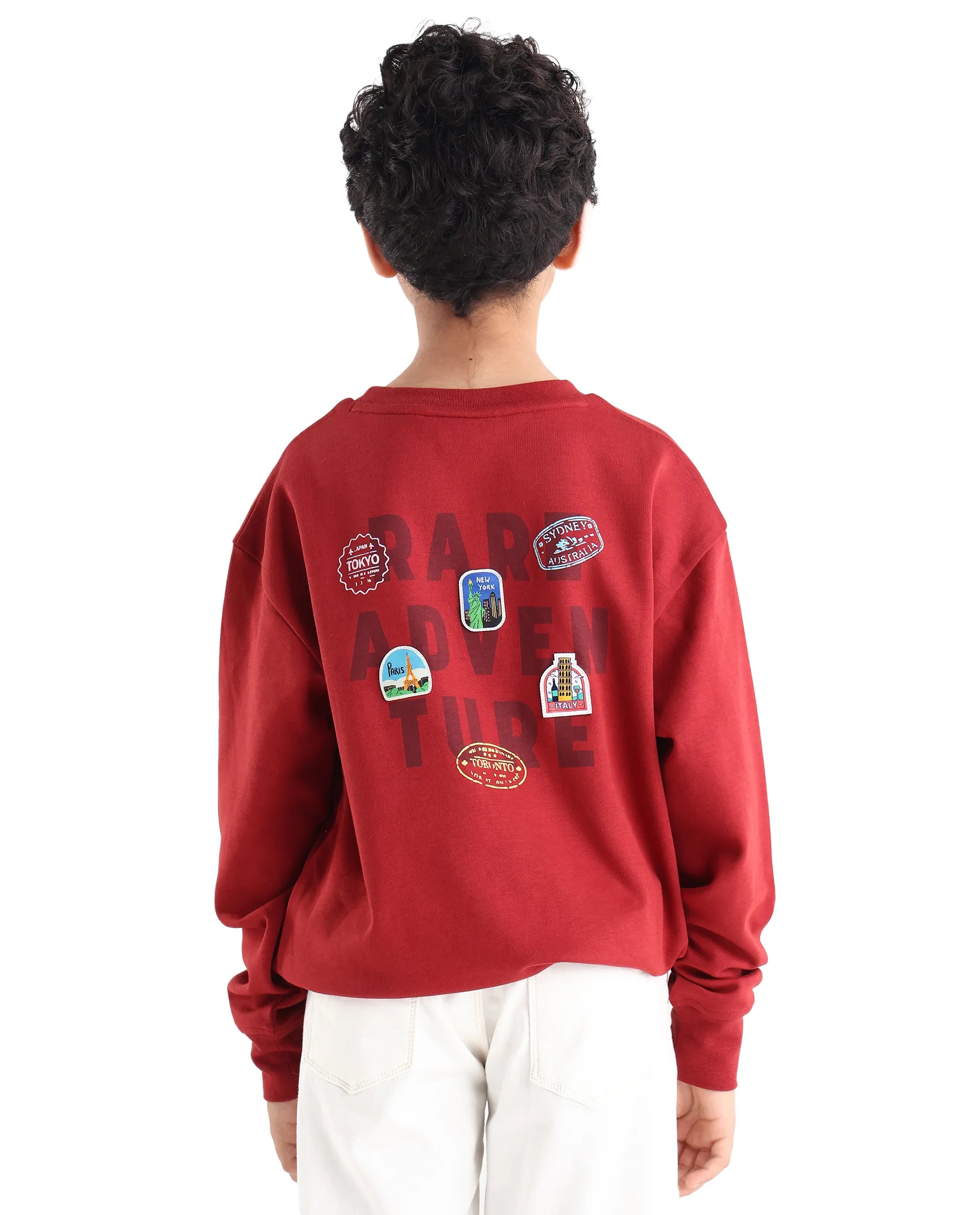 Rare Ones Kids Waro Dark Red Cotton Blend Puff Print Oversized Sweatshirt