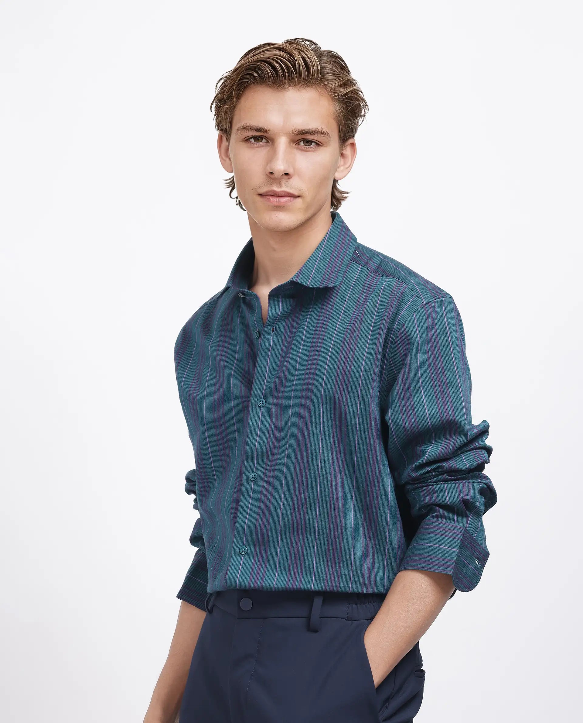 Rare Rabbit Men's Warsaw Dark Green Cotton Fabric Full Sleeve Collared Neck Checks Shirt