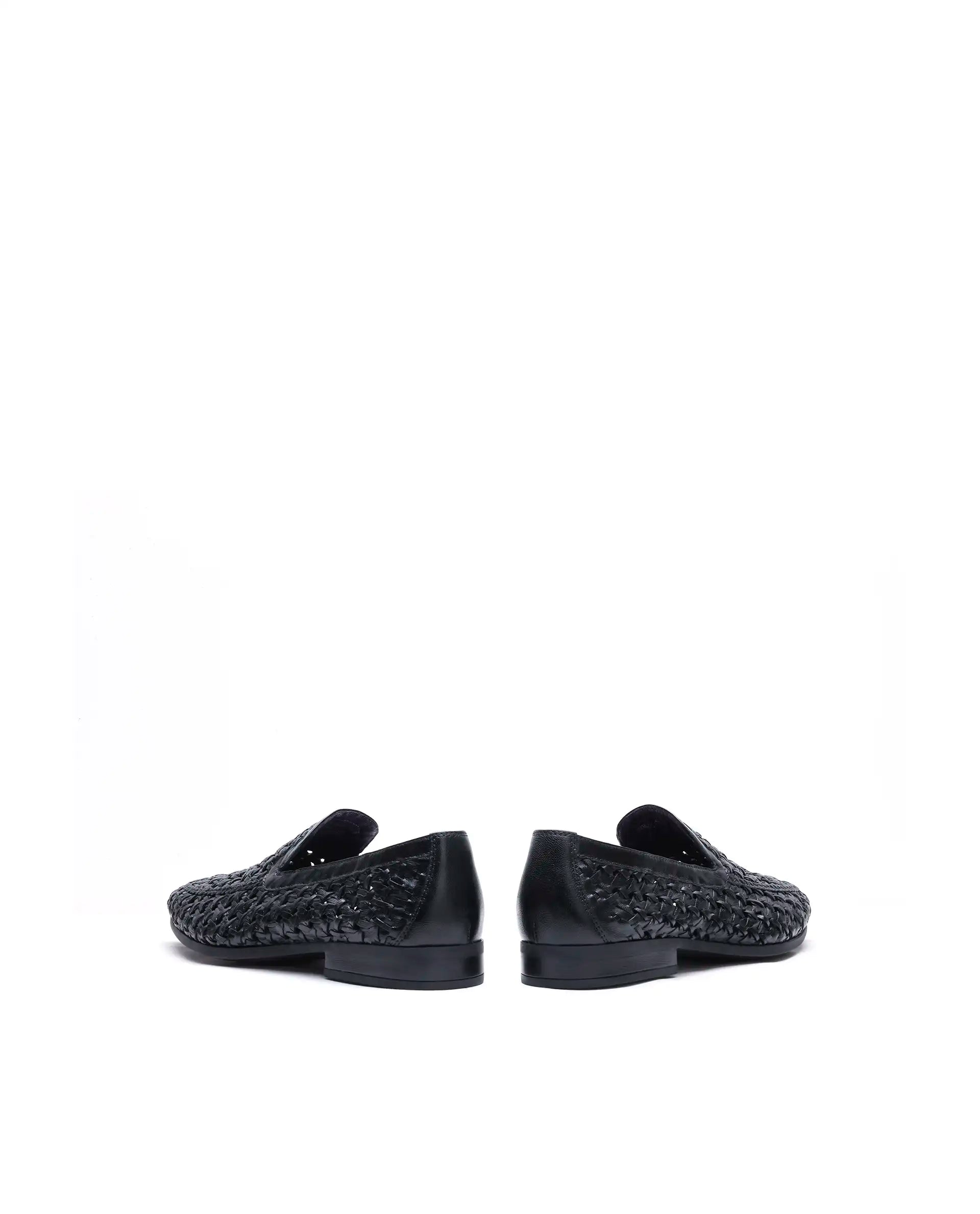 Rare Rabbit Men's Weave Black Leather Mocassin