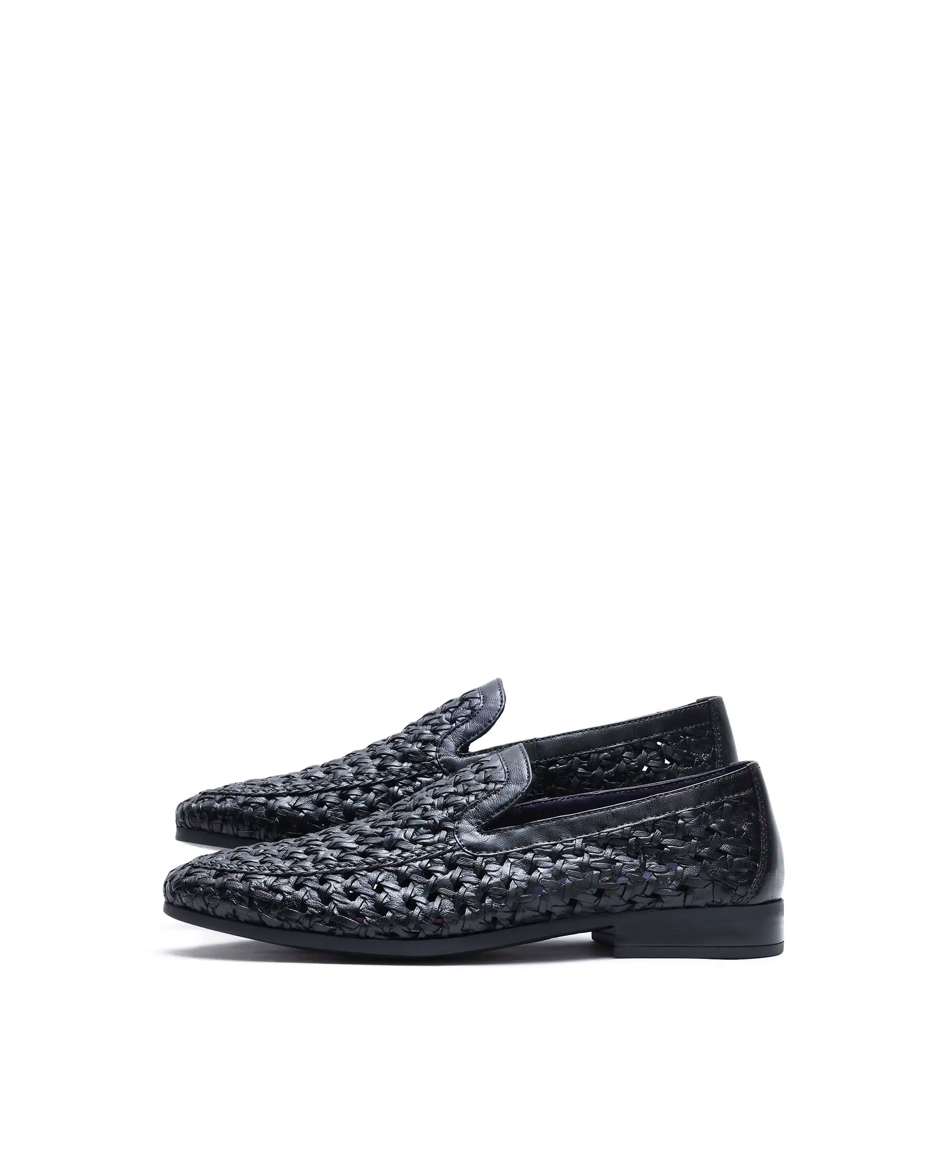 Rare Rabbit Men's Weave Black Leather Mocassin