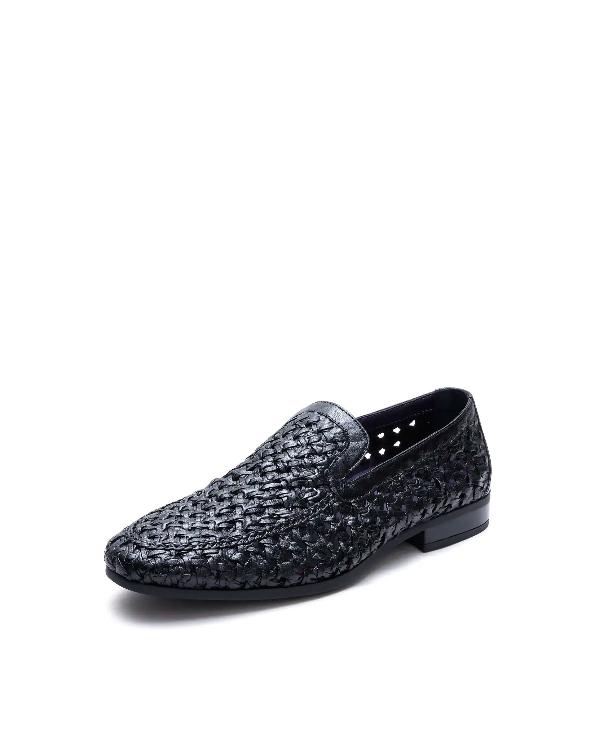 Rare Rabbit Men's Weave Black Leather Mocassin