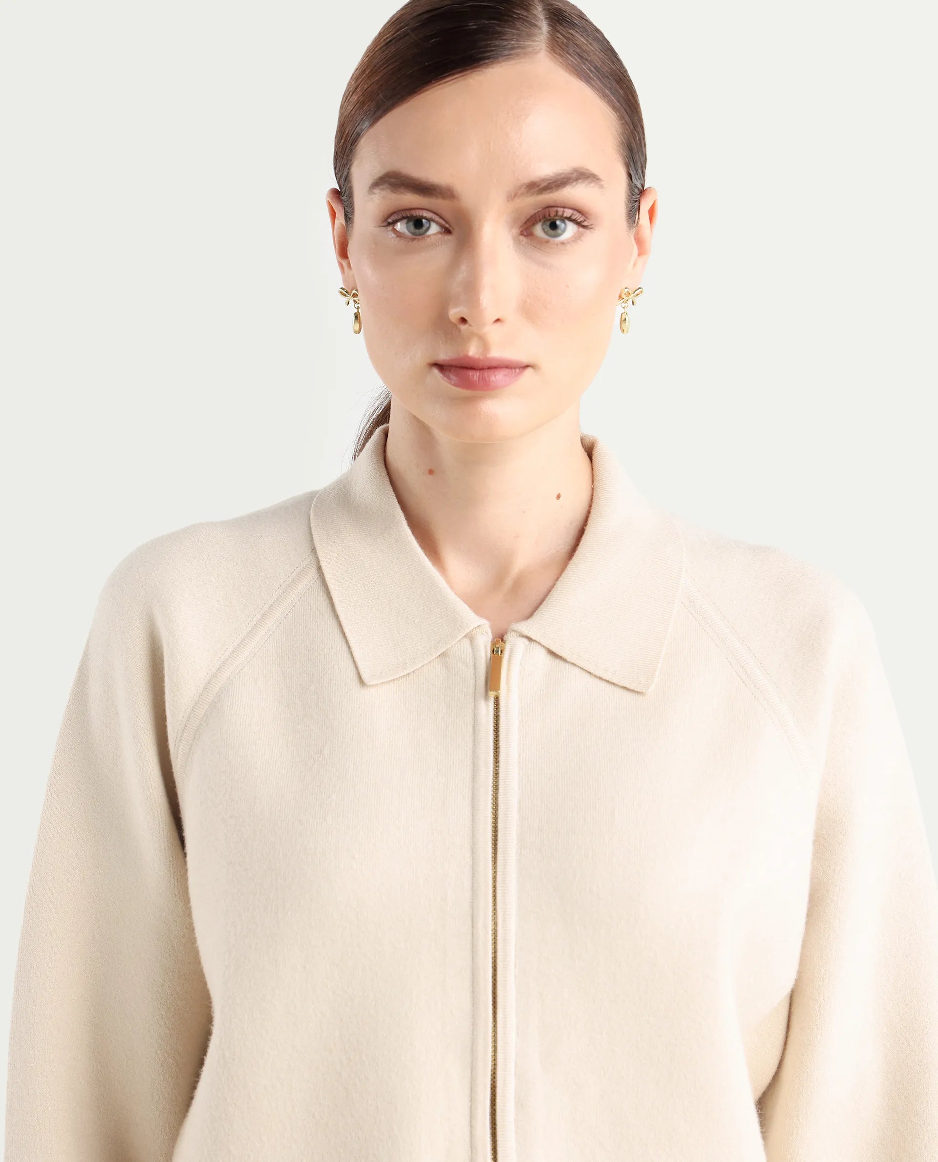 Rareism Women's Wedzo Off White Viscose Blend Spread Collar Regular Fit Plain Jacket