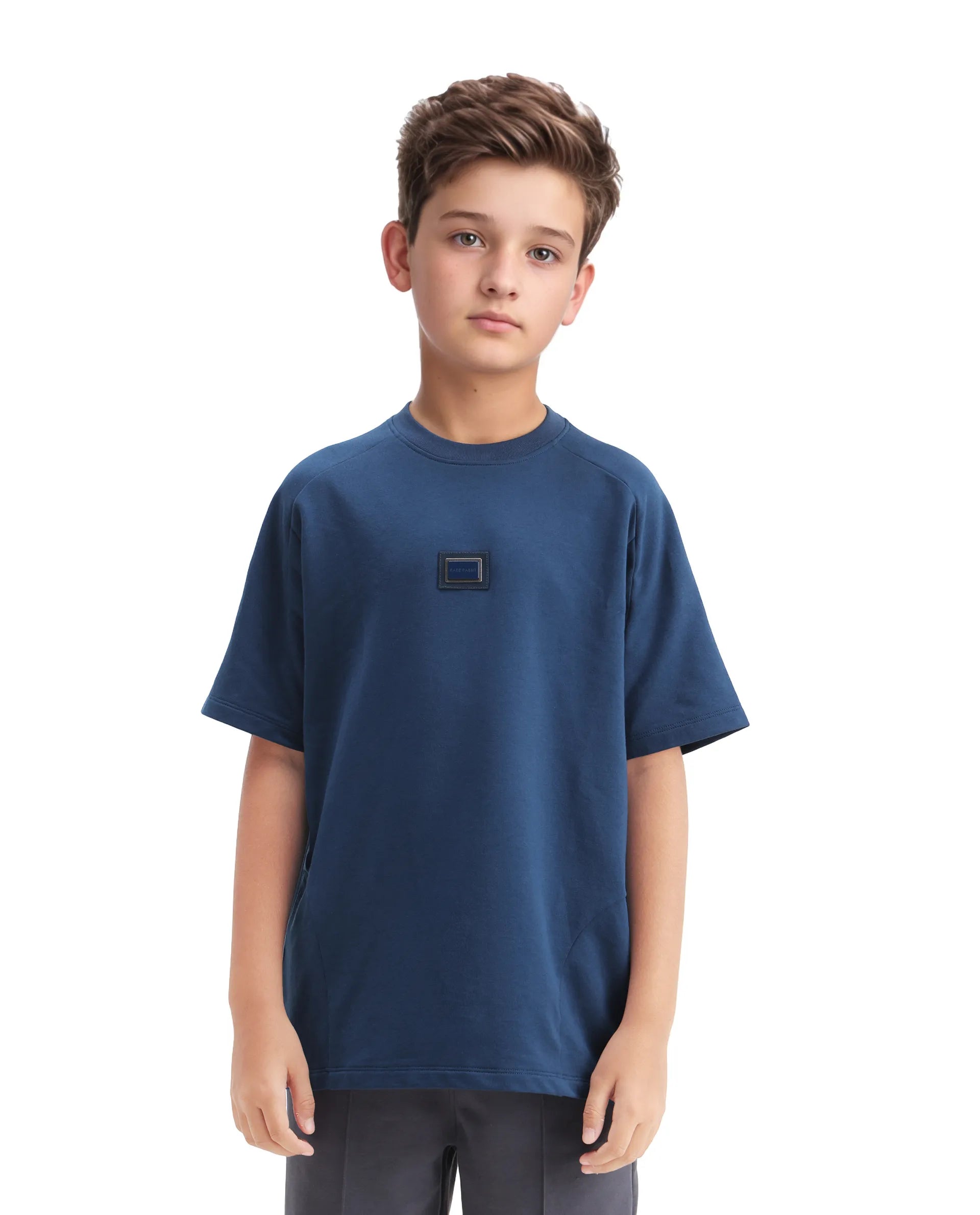 Rare Ones Kids Weke Navy Cotton Half Sleeves Cut And Sew Oversized T-Shirt