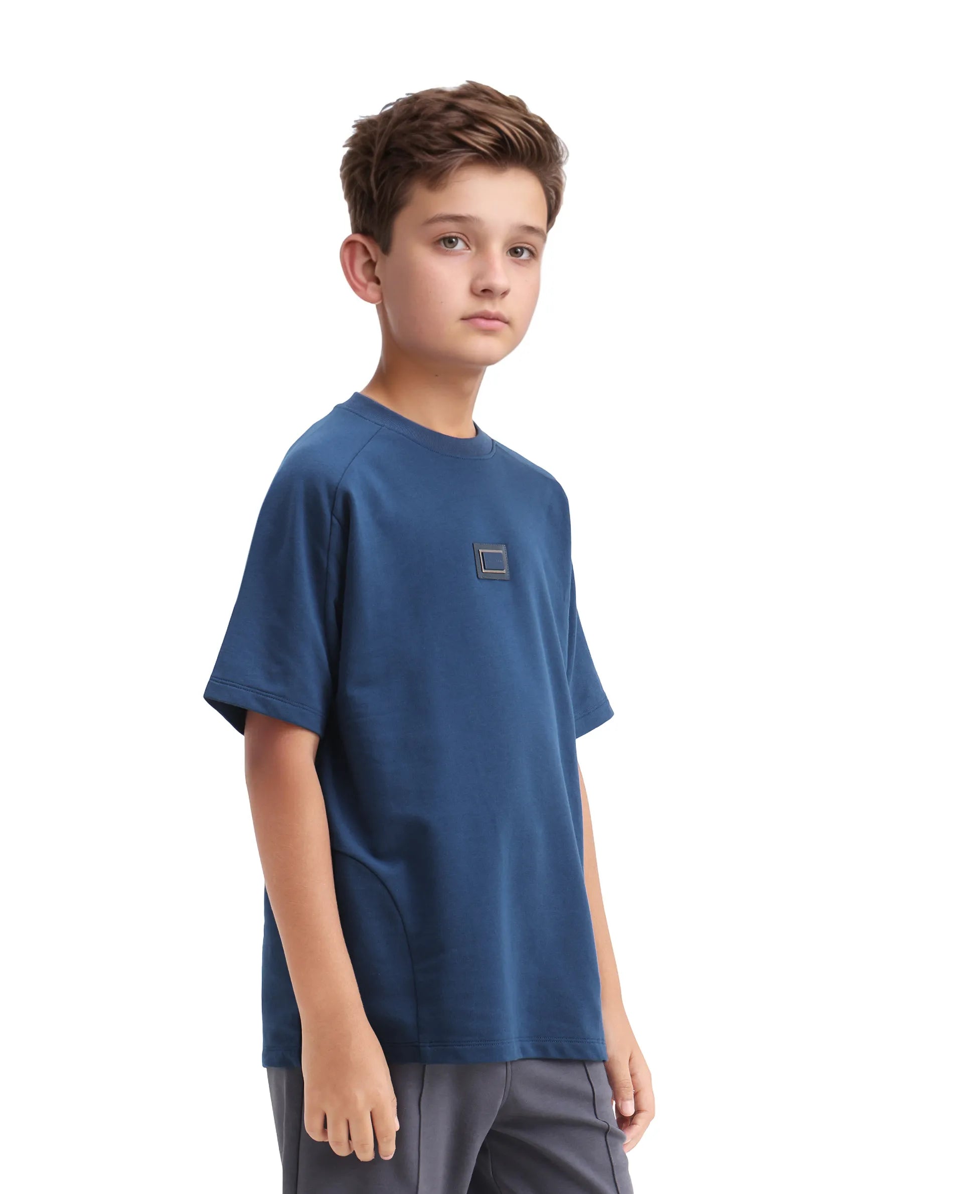 Rare Ones Kids Weke Navy Cotton Half Sleeves Cut And Sew Oversized T-Shirt