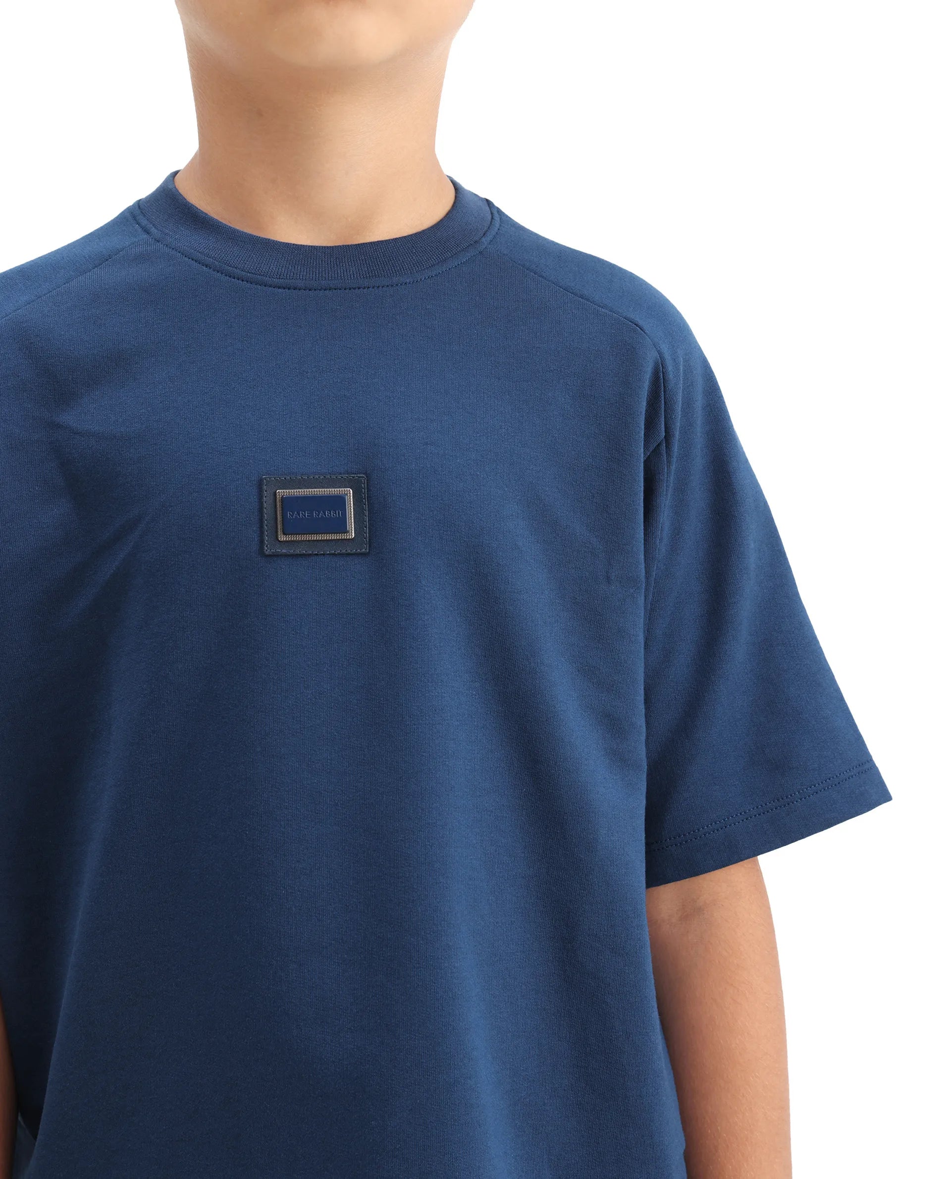 Rare Ones Kids Weke Navy Cotton Half Sleeves Cut And Sew Oversized T-Shirt