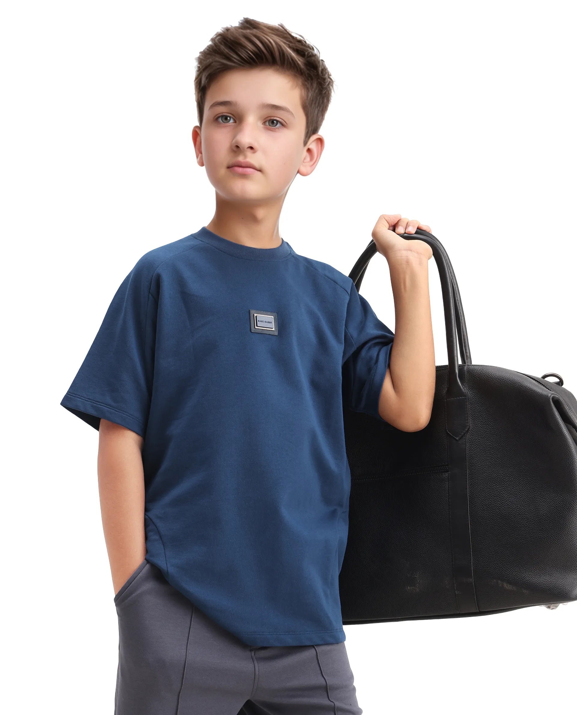 Rare Ones Kids Weke Navy Cotton Half Sleeves Cut And Sew Oversized T-Shirt