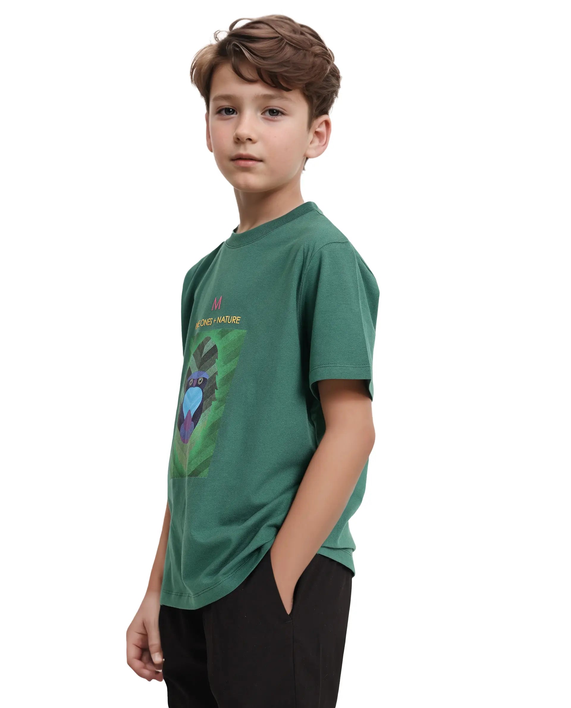 Rare Ones Kids Well Green Cotton Half Sleeves Regular Crew Neck Graphic Print T-Shirt