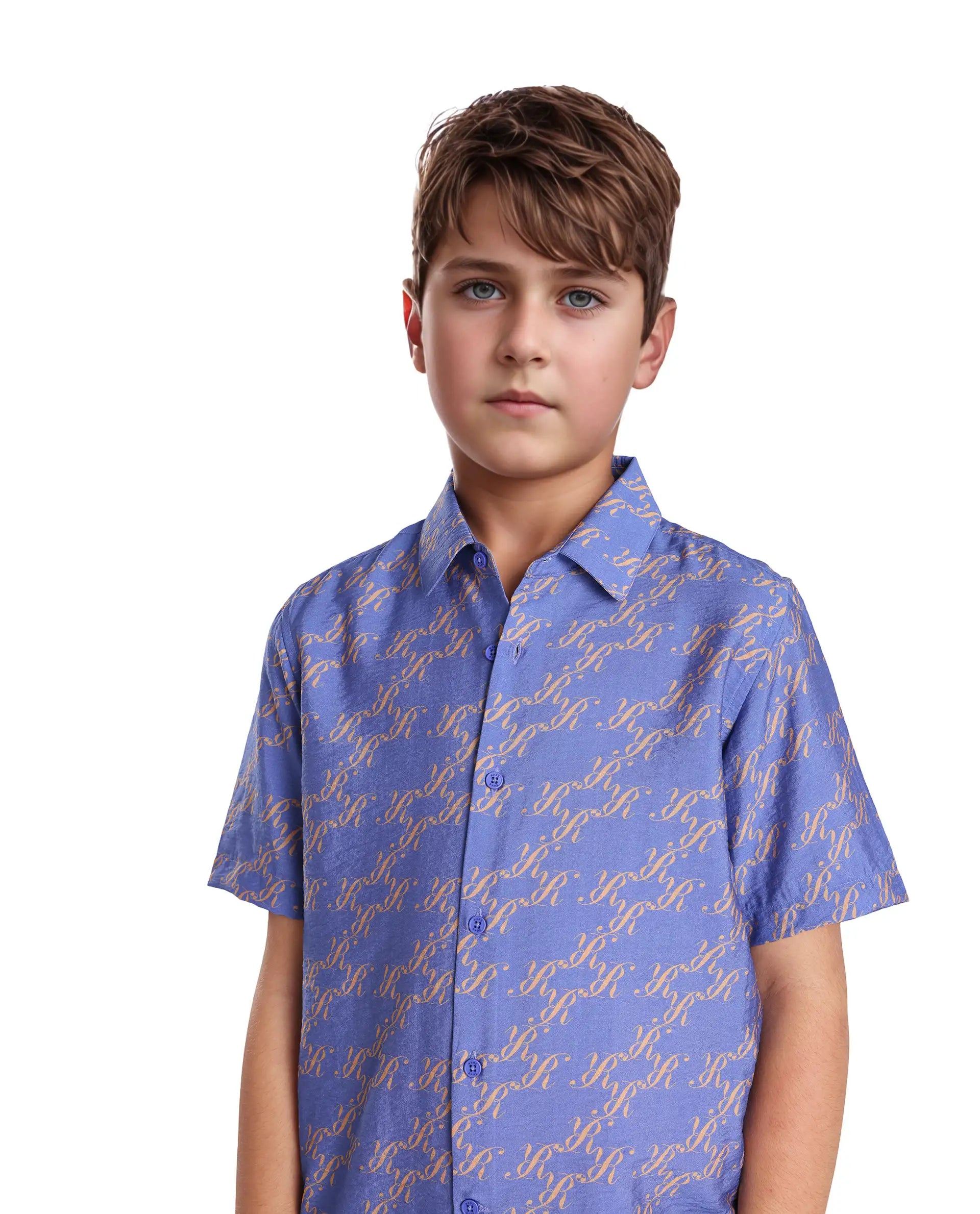 Rare Ones Kids Welt Purple Viscose Blend Print Button Closure Regular Fit Shirt