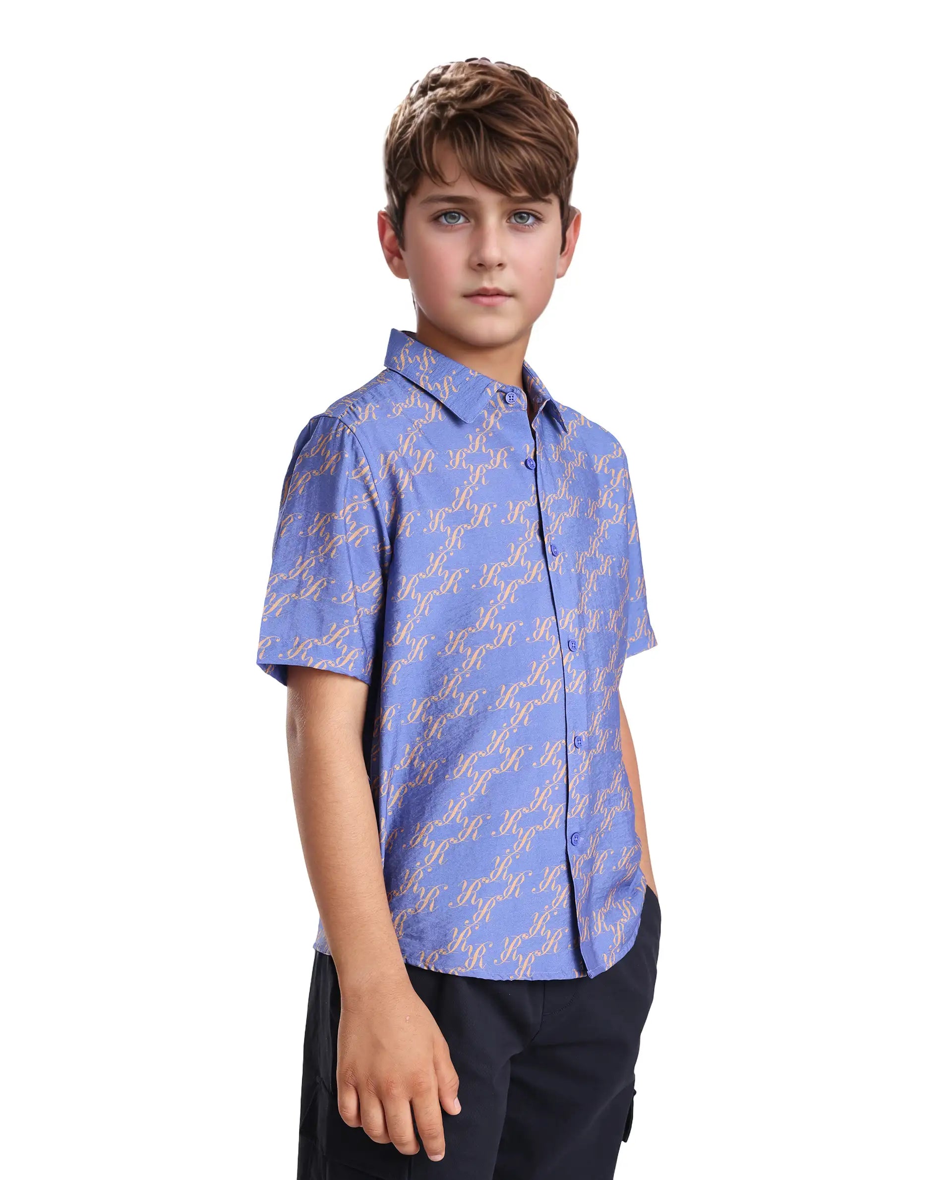 Rare Ones Kids Welt Purple Viscose Blend Print Button Closure Regular Fit Shirt