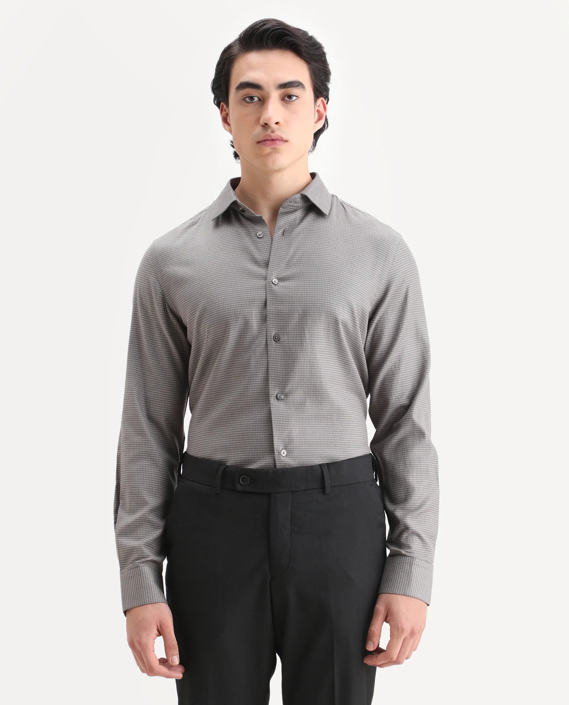 Rare Rabbit Men's Wemp Khaki Cotton Blend Fabric Spread Collar Regular Fit Checks Shirt