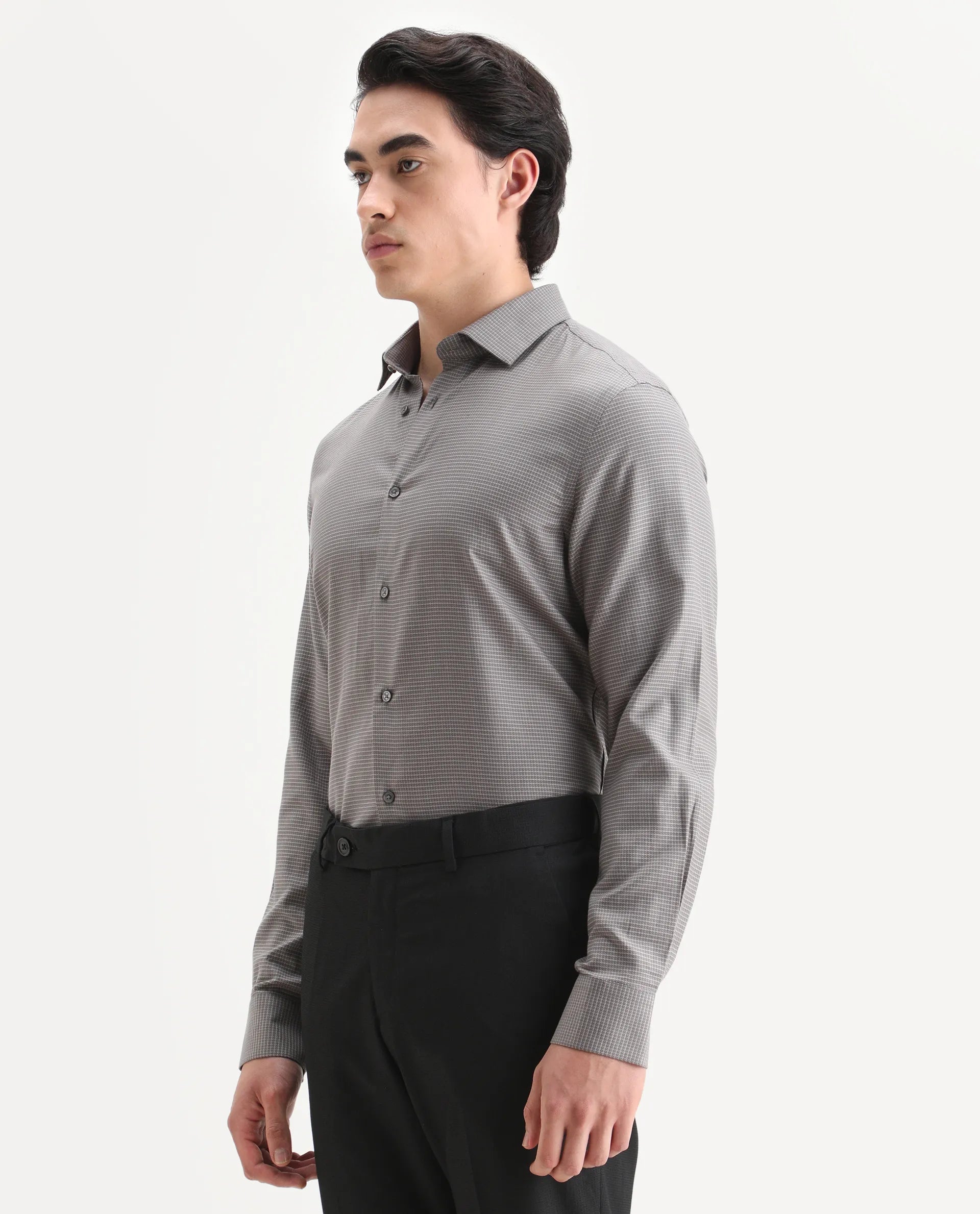 Rare Rabbit Men's Wemp Khaki Cotton Blend Fabric Spread Collar Regular Fit Checks Shirt