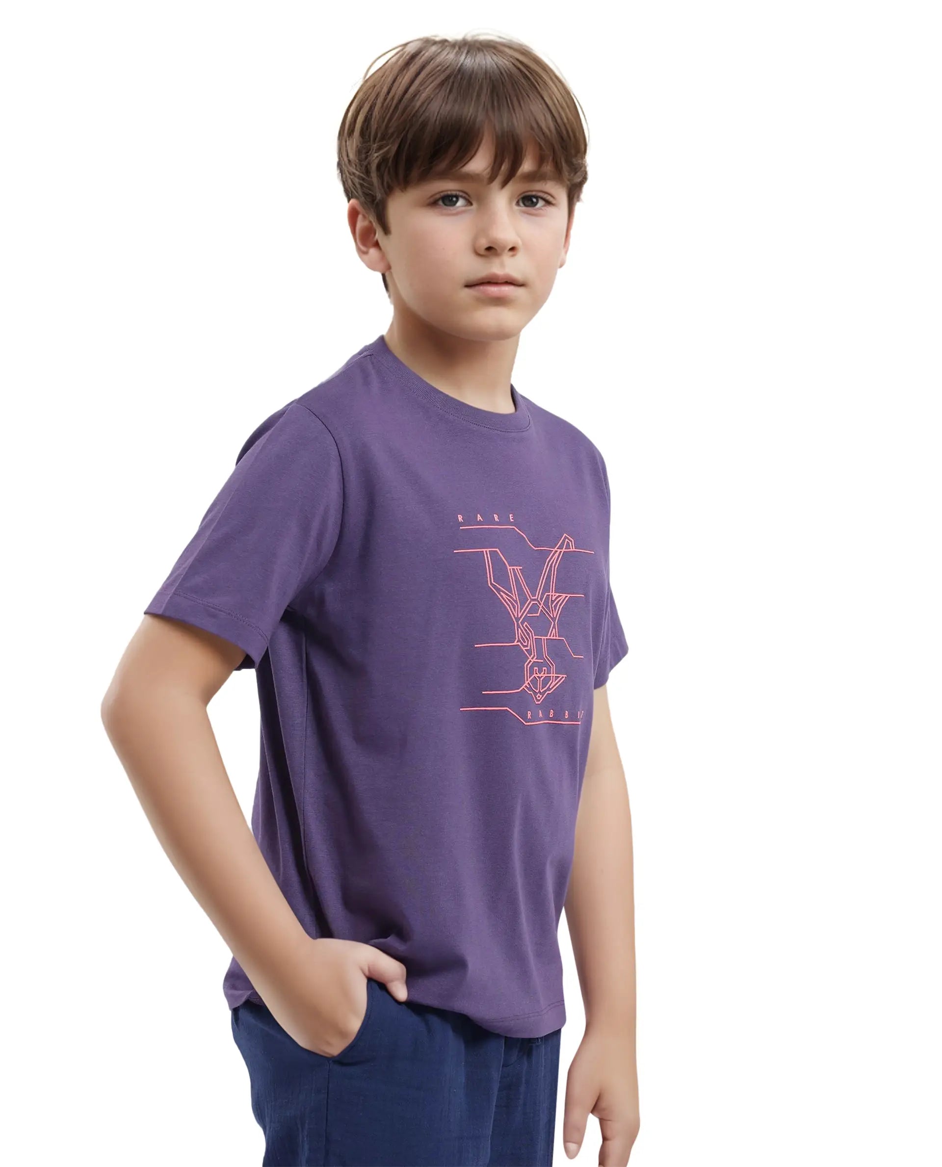 Rare Ones Kids Wes Dark Purple Cotton Half Sleeves Crew Neck Graphic Print Logo T-Shirt