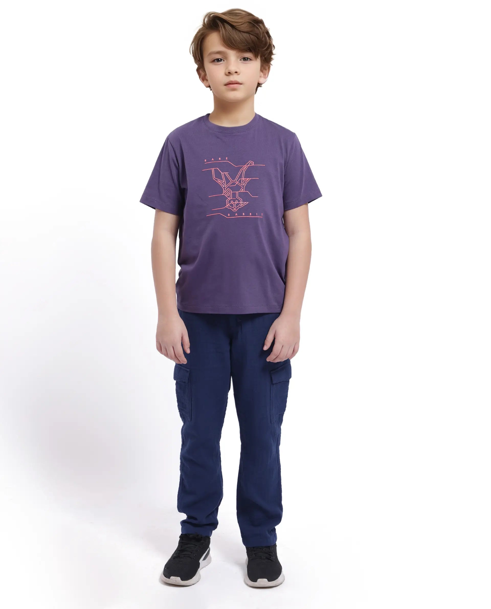 Rare Ones Kids Wes Dark Purple Cotton Half Sleeves Crew Neck Graphic Print Logo T-Shirt