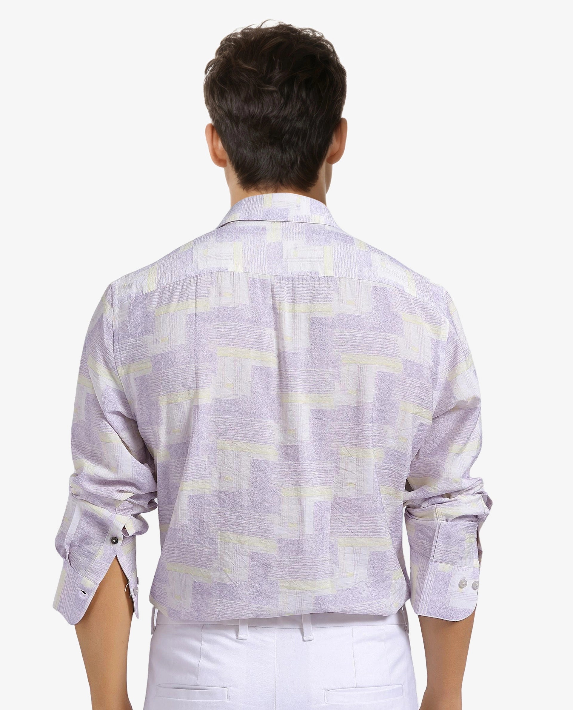 Rare Rabbit Men Whimsy Pastel Pink Full Sleeve Regular Collar Button Closure Regular Fit Abstract Print Shirt